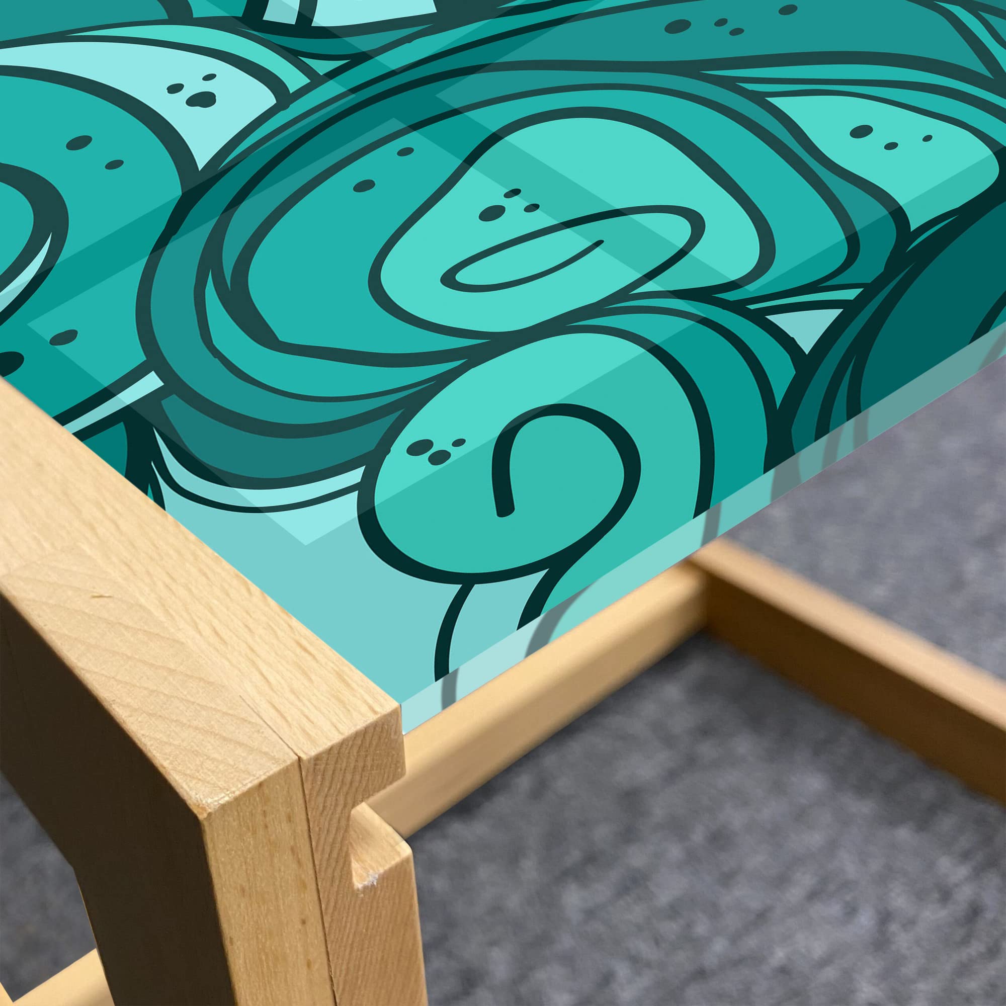 Ambesonne Hipster Coffee Table - Ocean Waves Design with Swirling Sea Lines, Acrylic Glass Top & Wooden Frame, Medium Size in Seafoam Teal - Perfect for Offices, Dorms, Living Rooms & Modern Home Decor