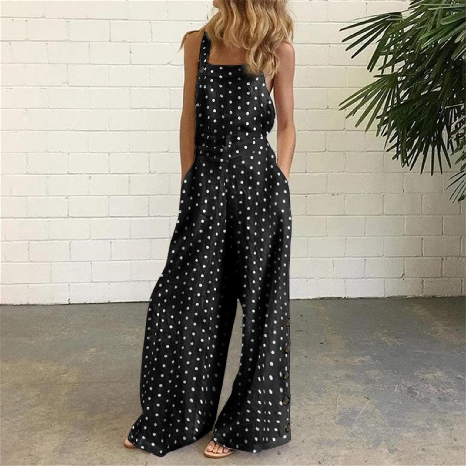 Floral Printed Jumpsuits for Women - Casual Sleeveless Spaghetti Strap Rompers with Baggy Bibs & Wide Leg Pants - Plus Size Summer Outfits for Beach, Vacation and Outdoor Activities