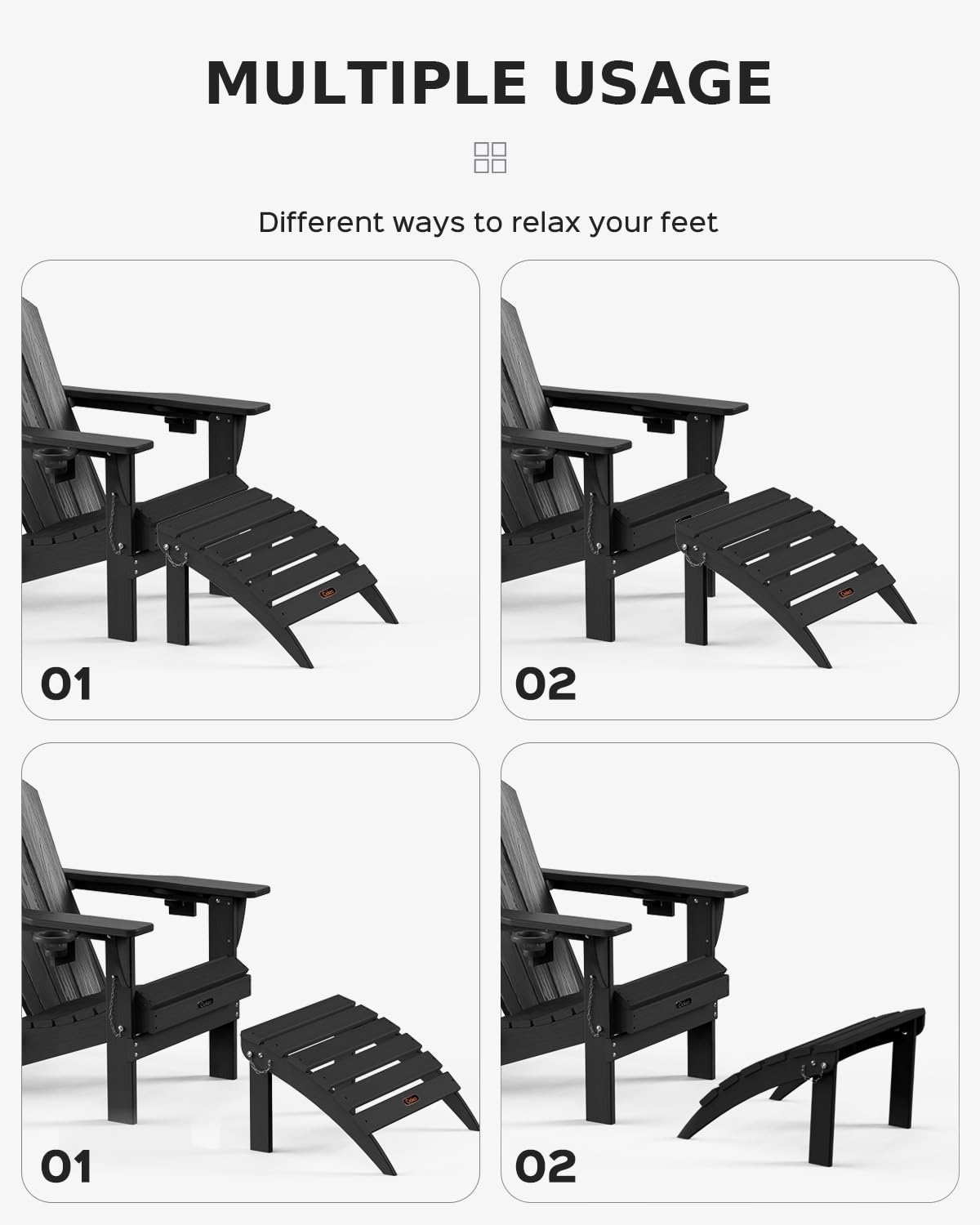 Ciokea Black Plastic Folding Footstool - Portable Stool for Indoor & Outdoor Use - Deck, Backyard, Patio, Poolside, Porch, Lawn - Lightweight & Durable Step Stool for Home, Garden, and Camping
