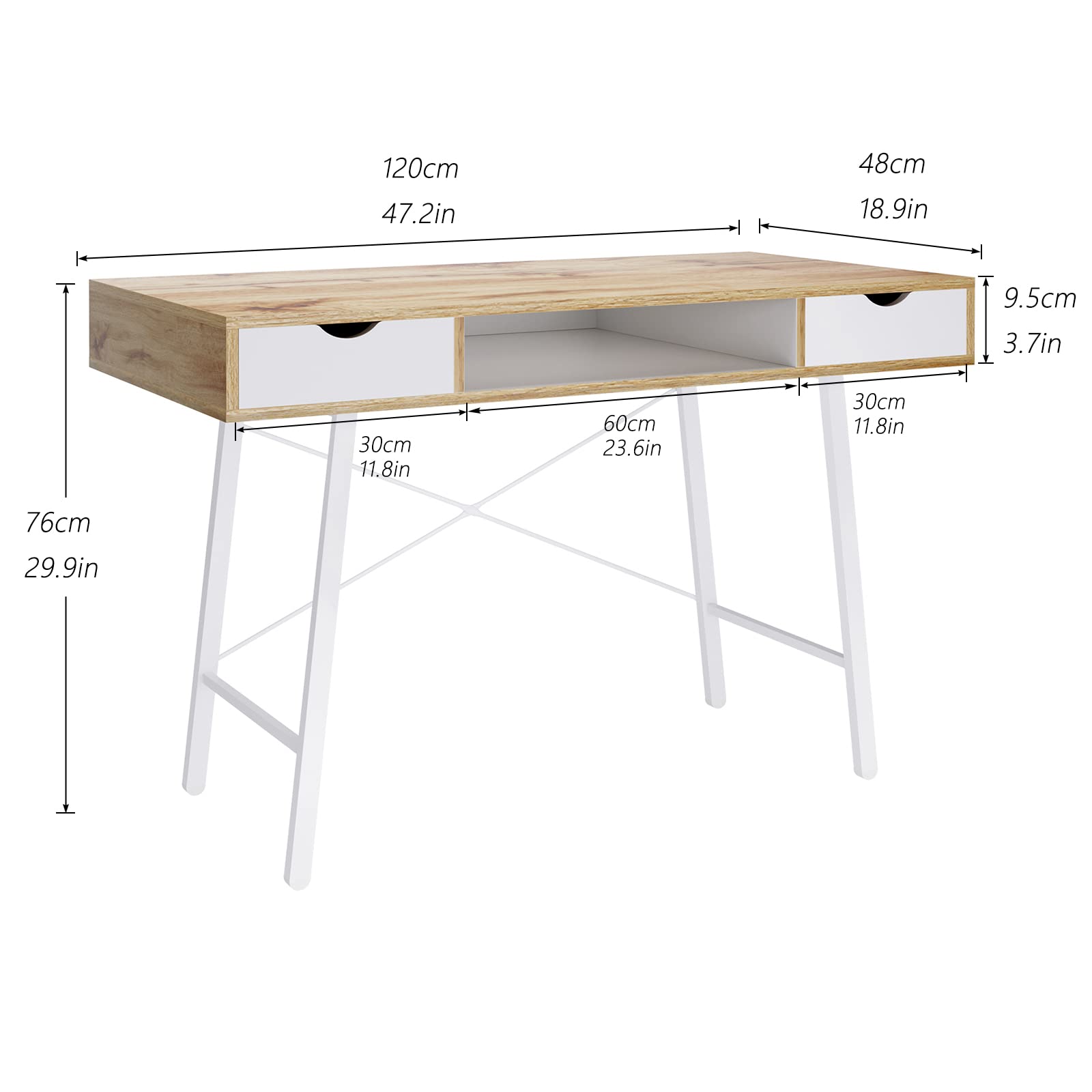 Mid Century Modern Desk with 2 Drawers & Storage Cube - 47 Inch Writing Study Desk for Small Spaces | Home Office Computer Desk, Multifunctional Vanity Dressing Table | Perfect for Apartments, Dorms & Compact Workspaces