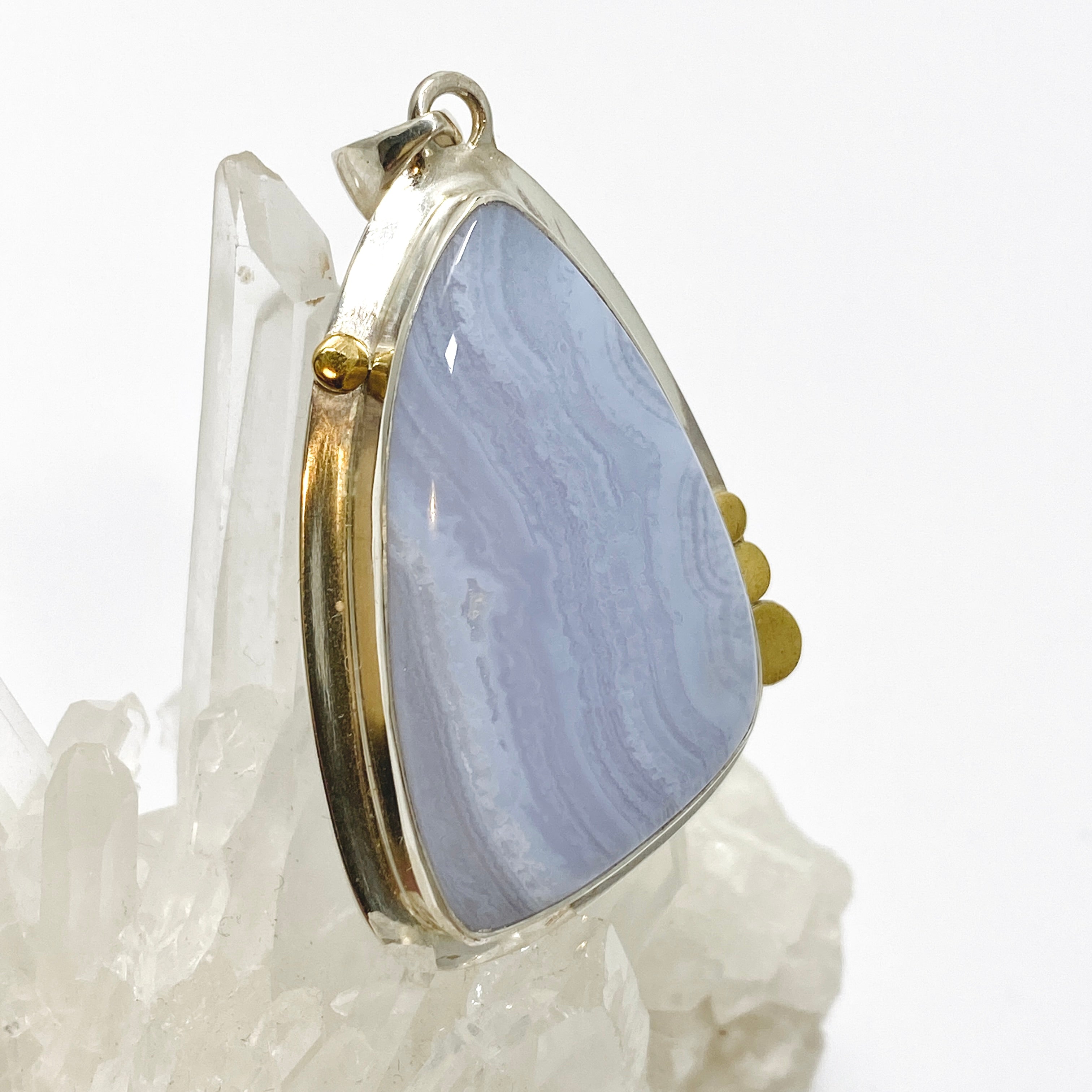 Blue Lace Agate Freeform Cabochon Pendant in Sterling Silver Setting KPGJ4835 - Elegant Jewelry for Women, Perfect Gift for Birthday, Anniversary & Special Occasions