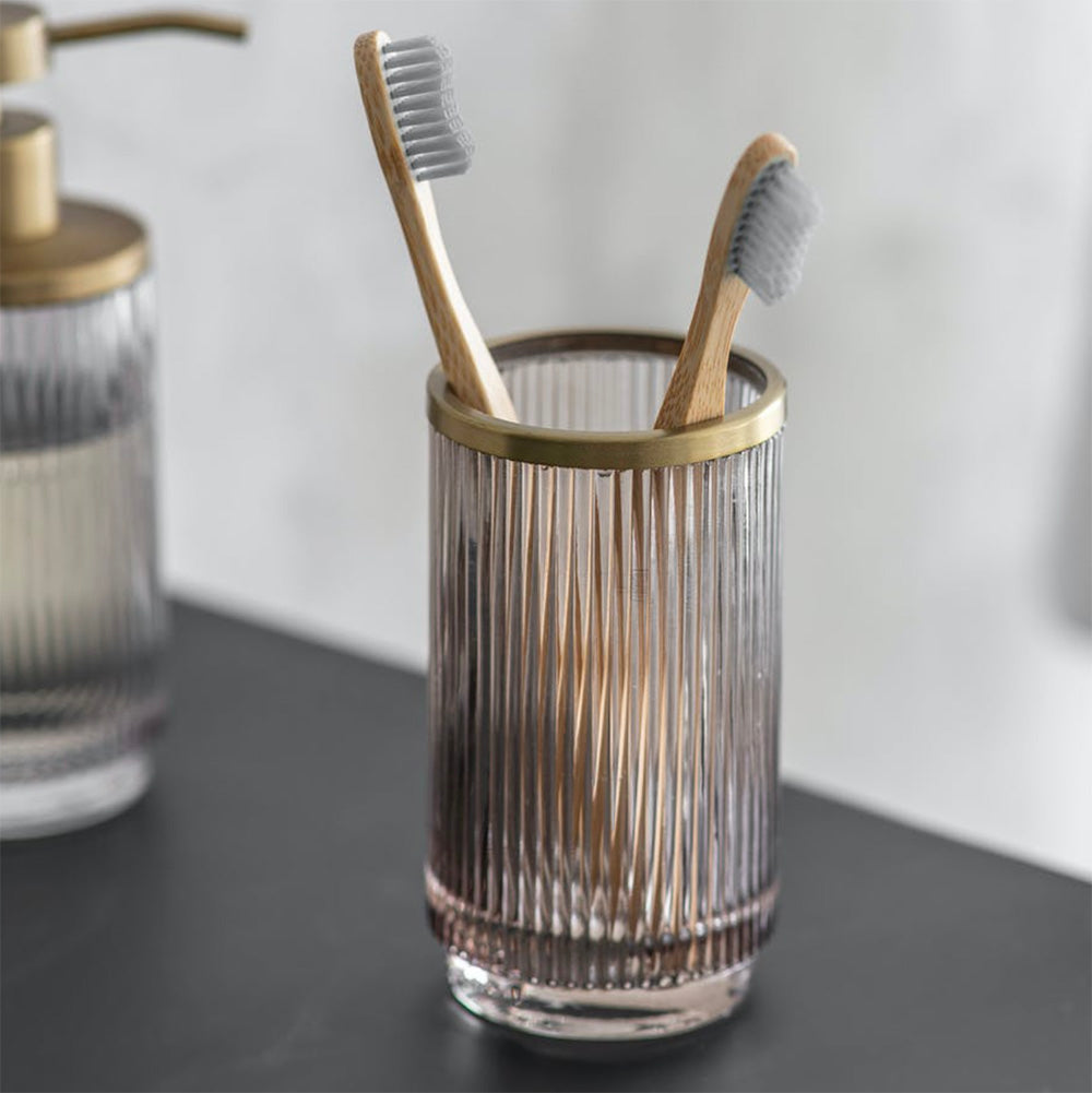 Premium Glass Adelphi Toothbrush Holder - Sleek & Modern Bathroom Organizer for Brushes, Razors & Essentials - Perfect for Countertop, Vanity or Travel