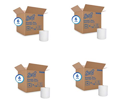 Scott Essential Plus Hard Roll Paper Towels (50606) - Premium Absorbency Pockets, White, 6 Rolls/Case (24 Rolls Total) 3600 Feet - Heavy-Duty Cleaning for Kitchen, Bathroom & Commercial Use