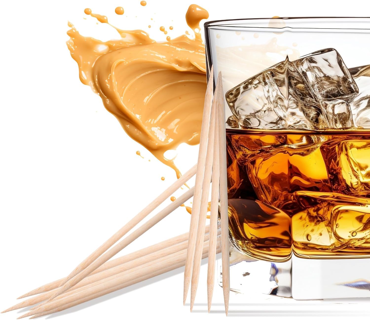 Premium Peanut Butter Whiskey Flavored Toothpicks - 25 White Birchwood Picks Aged in Spirits | Perfect for Cocktails, Parties & Whiskey Tasting