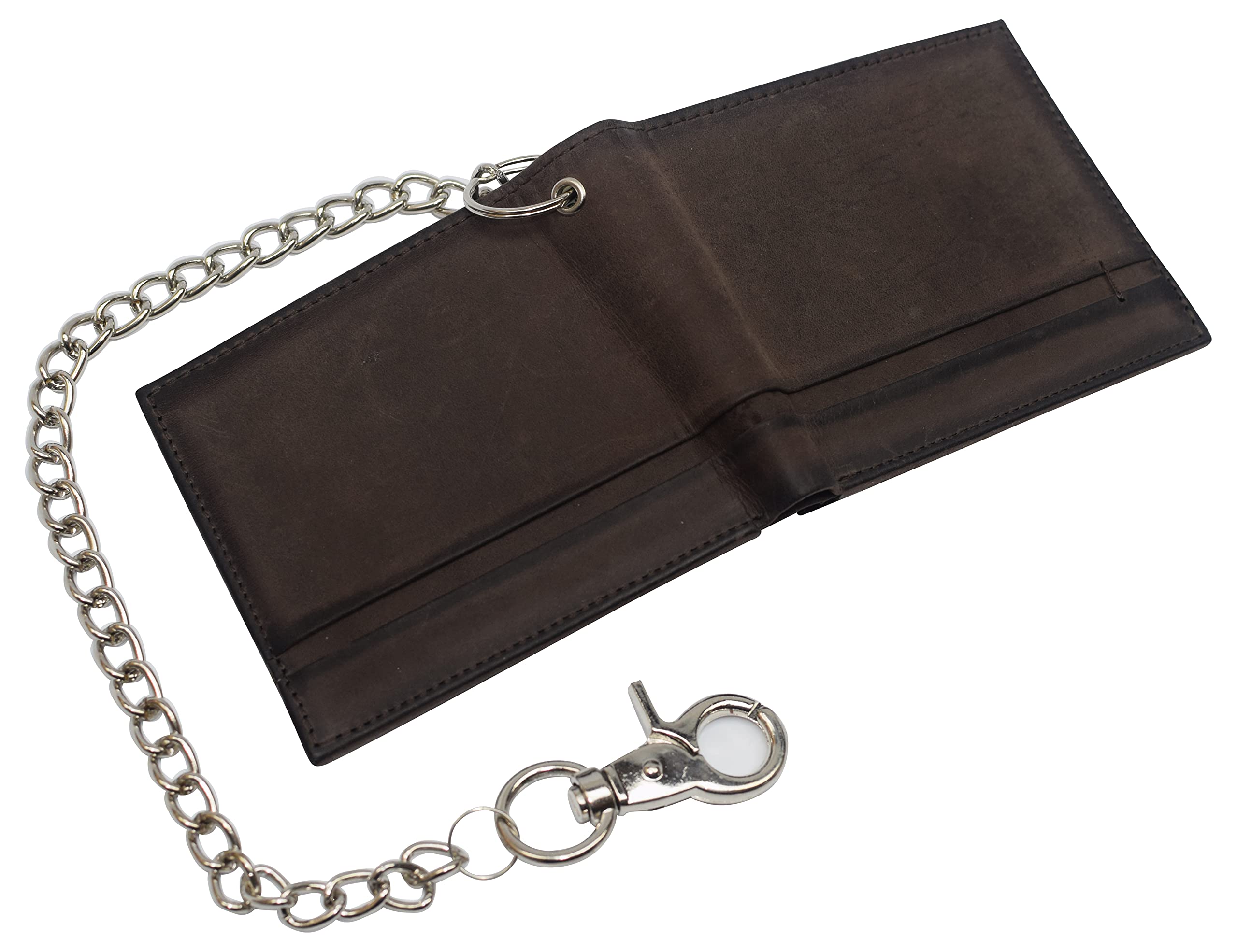Genuine Leather RFID Blocking Biker Wallet for Men - Chain Bifold Flap Up ID Holder (Brown) - Perfect for Motorcycle Riders & Everyday Carry