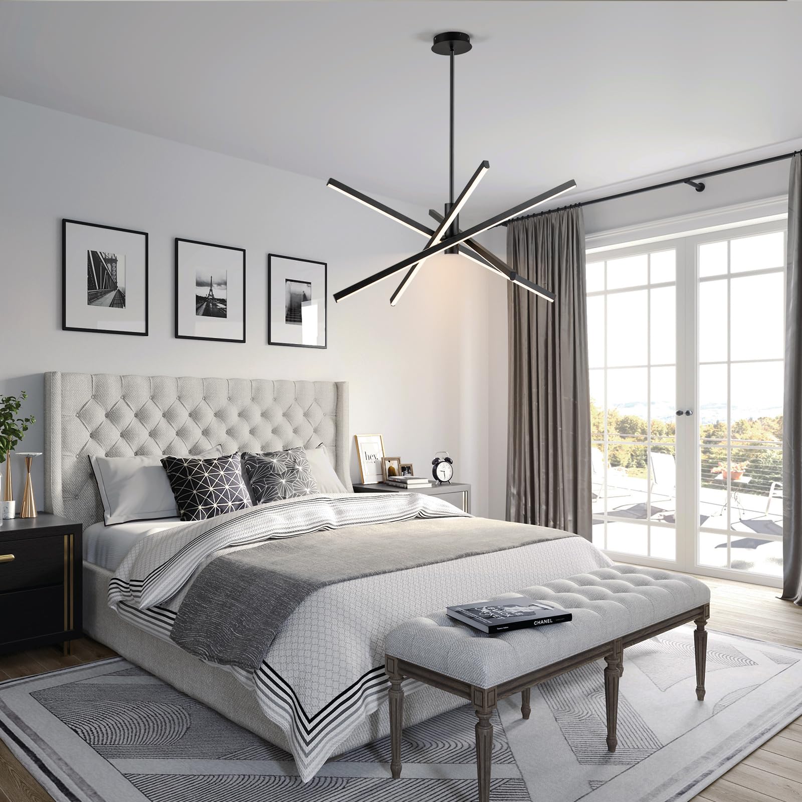 Y'INSP Modern Sputnik Chandelier - Black LED Linear Pendant Light with Embedded LEDs for Dining Room, Kitchen Island, Bedroom & Living Room | Stylish Ceiling Lighting Fixture for Home Decor & Interior Design