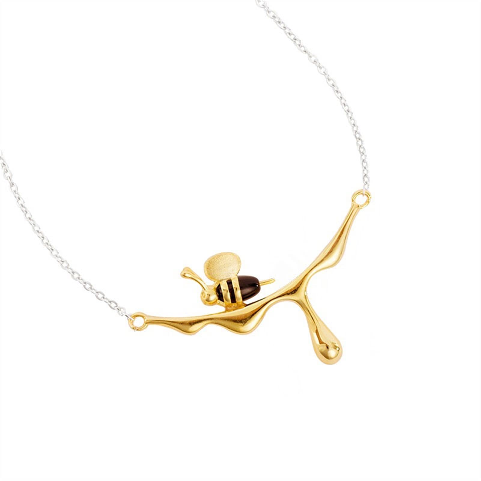 925 Sterling Silver Bee Drop Necklace for Women - Cute Water Drop Collarbone Chain Jewelry Gift (Gold) | Perfect for Birthday, Anniversary & Valentine's Day Gifts