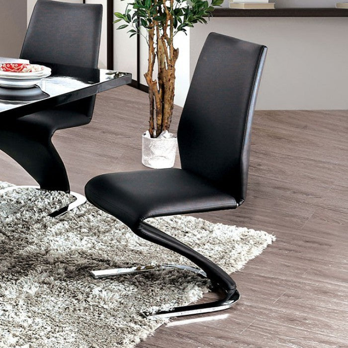 Modern Z-Shaped Chair Base - 2 Pack Black Leatherette Dining Chairs with Chrome Finish | Contemporary Side Chairs for Dining Room, Kitchen, Office or Lounge