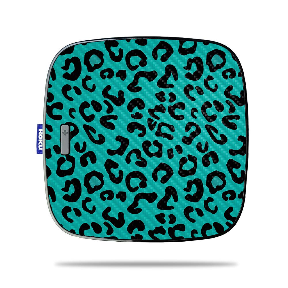 MightySkins Carbon Fiber Skin for Roku Ultra - Teal Leopard Design | Protective Durable Textured Vinyl Wrap | Easy to Apply & Remove | Made in USA | Perfect for Home Entertainment & Personalized Streaming Devices