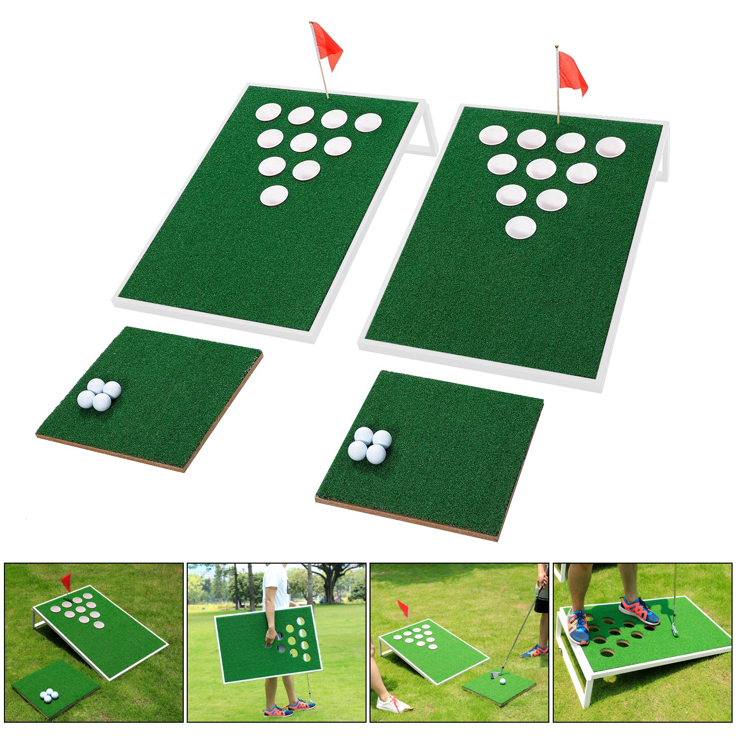 OOFIT Golf Cornhole Game Set with Chipping Mats & Golf Balls - Outdoor Yard Game for Tailgating, Backyard Parties & Family Fun - Perfect Gift for Golfers, Friends & Family