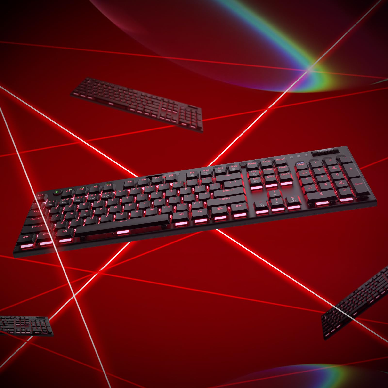Redragon K618 Horus Wireless RGB Mechanical Gaming Keyboard - Bluetooth/2.4Ghz/USB-C Tri-Mode, Ultra-Thin Low Profile Design, Brown Switches, Dedicated Media Controls | Perfect for PC Gaming, Office Work & Typing
