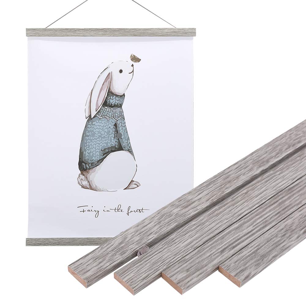 Artmag Magnetic Poster Hanger Frame - 11x14 & 11x17 Light Wood Wooden Magnet Canvas Artwork Display - Easy Hanging Kit for Posters, Prints & Art (Grey, 11 Inch) - Perfect for Home Decor, Office & Gallery Wall Displays