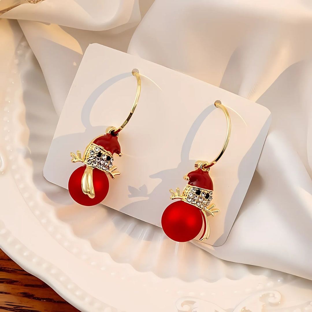 Ivory Red Snowman Holiday Drop Earrings - Christmas Gift for Women | DC008 | Perfect for Holiday Parties, Festive Outfits & Gift Giving