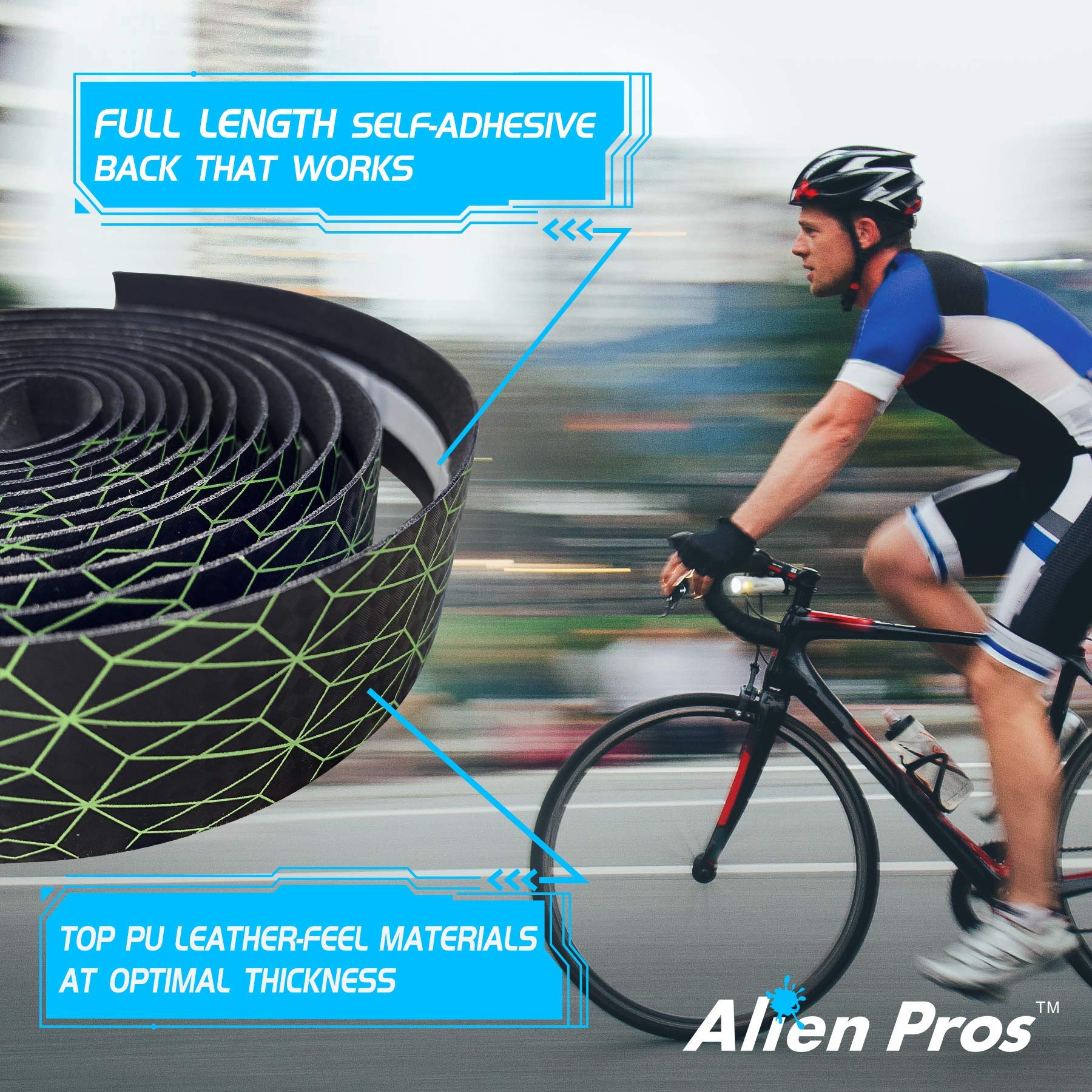 ALIEN PROS Bike Handlebar Tape - Premium PU Material (Set of 2) - Black, Red, White, Pink, Blue - Non-Slip Cycling Grip for Enhanced Comfort & Control - Perfect for Road Bikes, Mountain Bikes & Commuting
