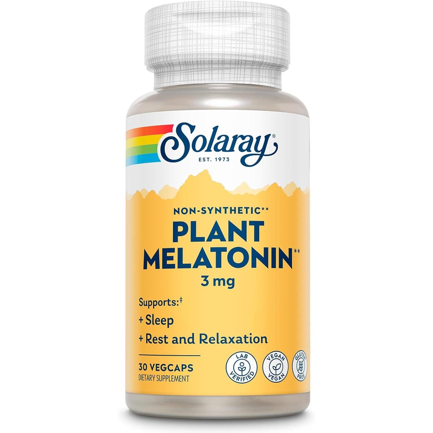 Solaray Plant-Based Melatonin 3 mg Supplement for Sleep Support - Natural Sleep Aid for Adults, Vegan & Non-GMO - Perfect for Travel, Jet Lag & Nighttime Relaxation