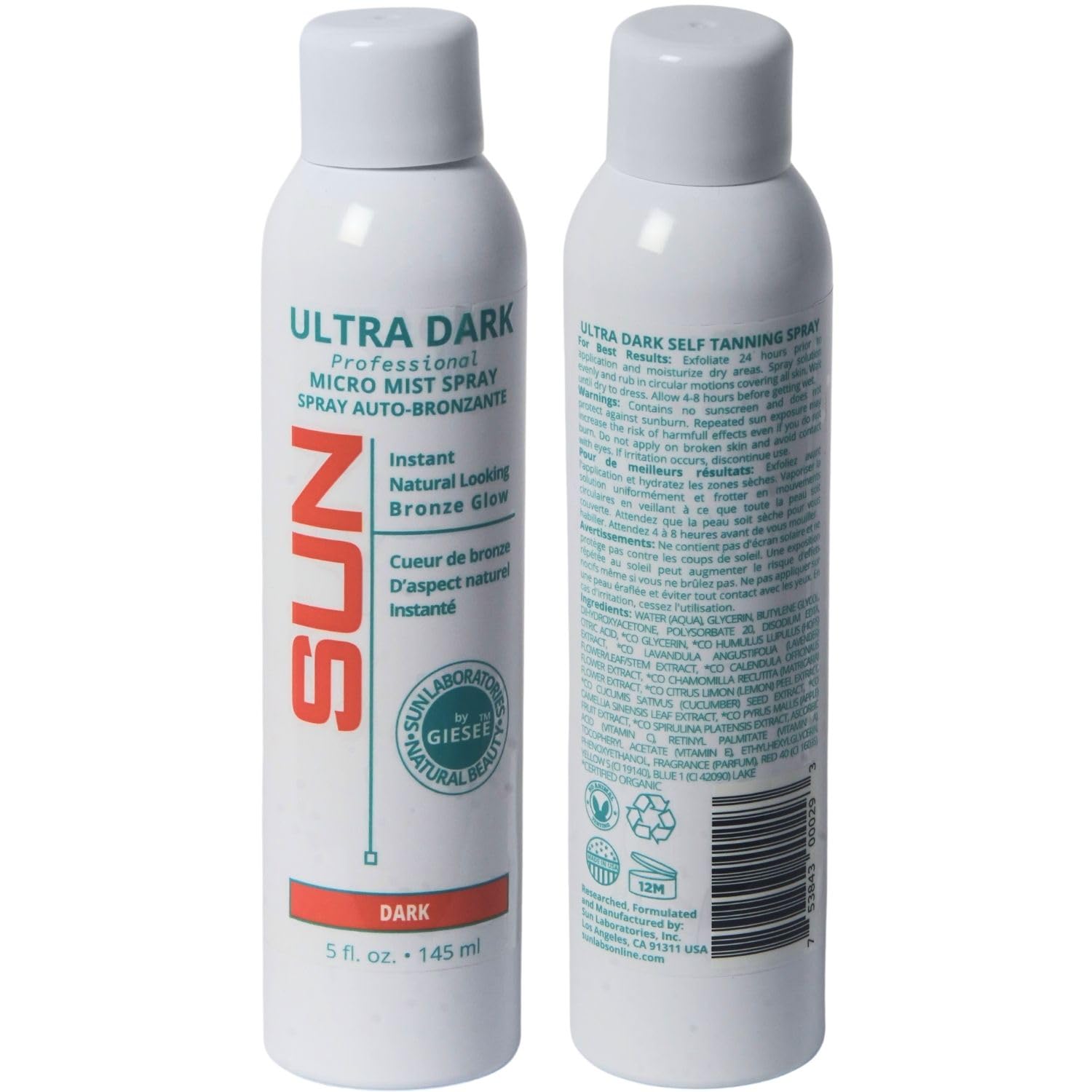 Sun Laboratories Ultra Dark Micro Mist Self Tanner Spray - Instant Sunless Tanning Lotion for Face & Body, Natural Looking Spray Tan Solution - Perfect for Beach Vacations, Weddings & Summer Glow