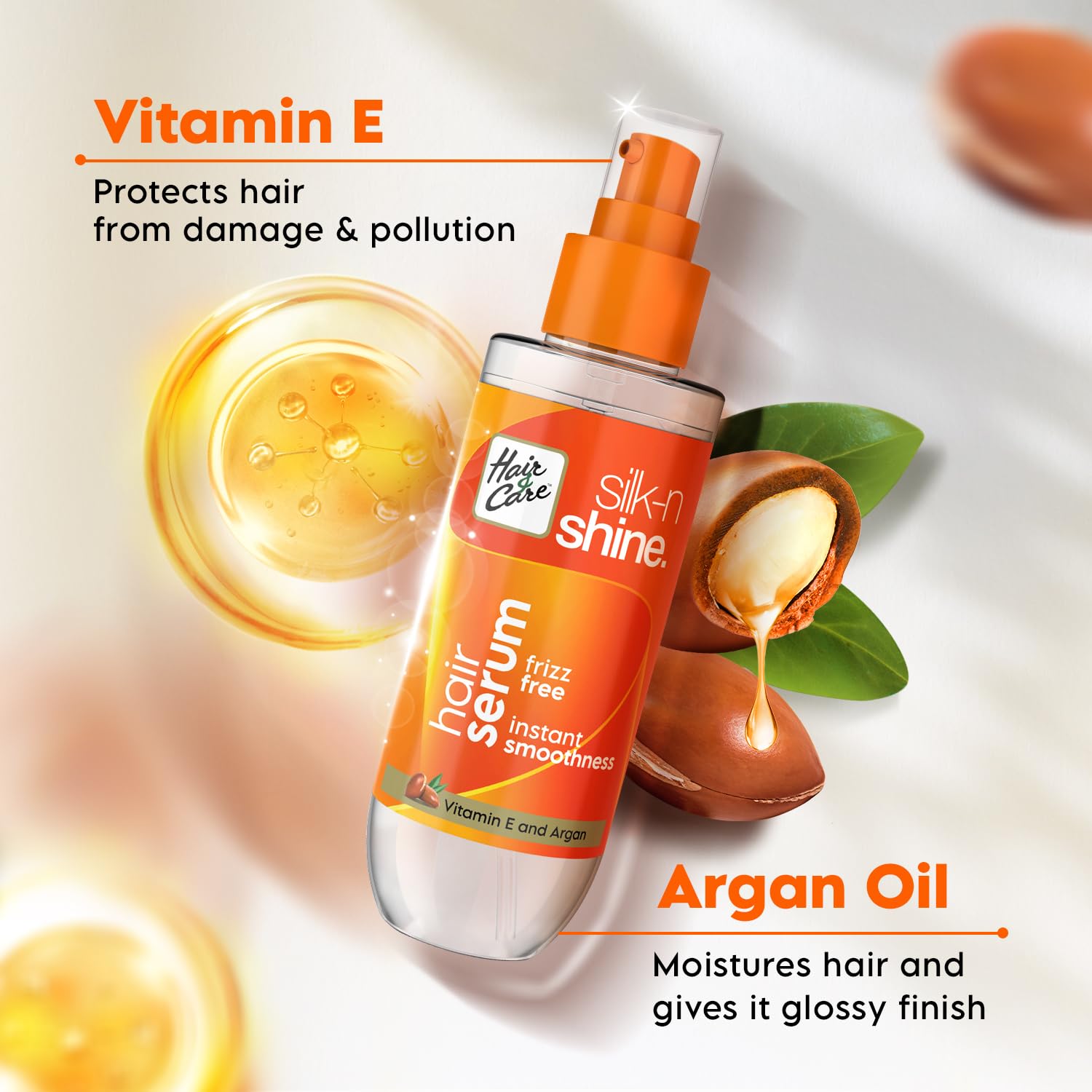 Silk-N Shine Hair Serum with Fruit Vitamins for Frizz Control & Shine - 3.4oz/100ml - Perfect for Daily Hair Care & Styling
