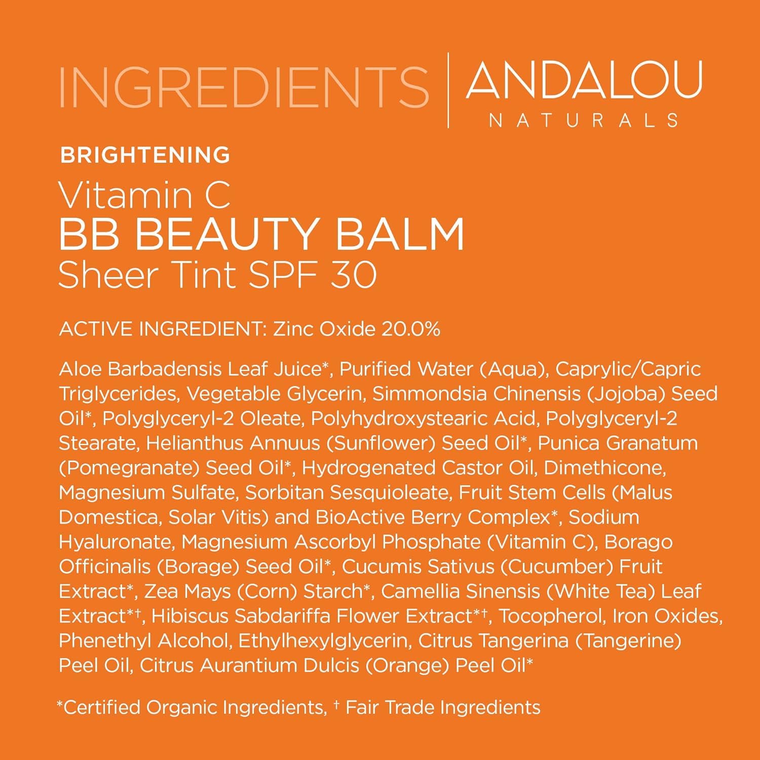 Andalou Naturals BB Cream with SPF 30 - 2oz Sheer Tinted Moisturizer, Natural Skincare for Daily Sun Protection & Even Skin Tone | Perfect for Work, Travel & Everyday Wear
