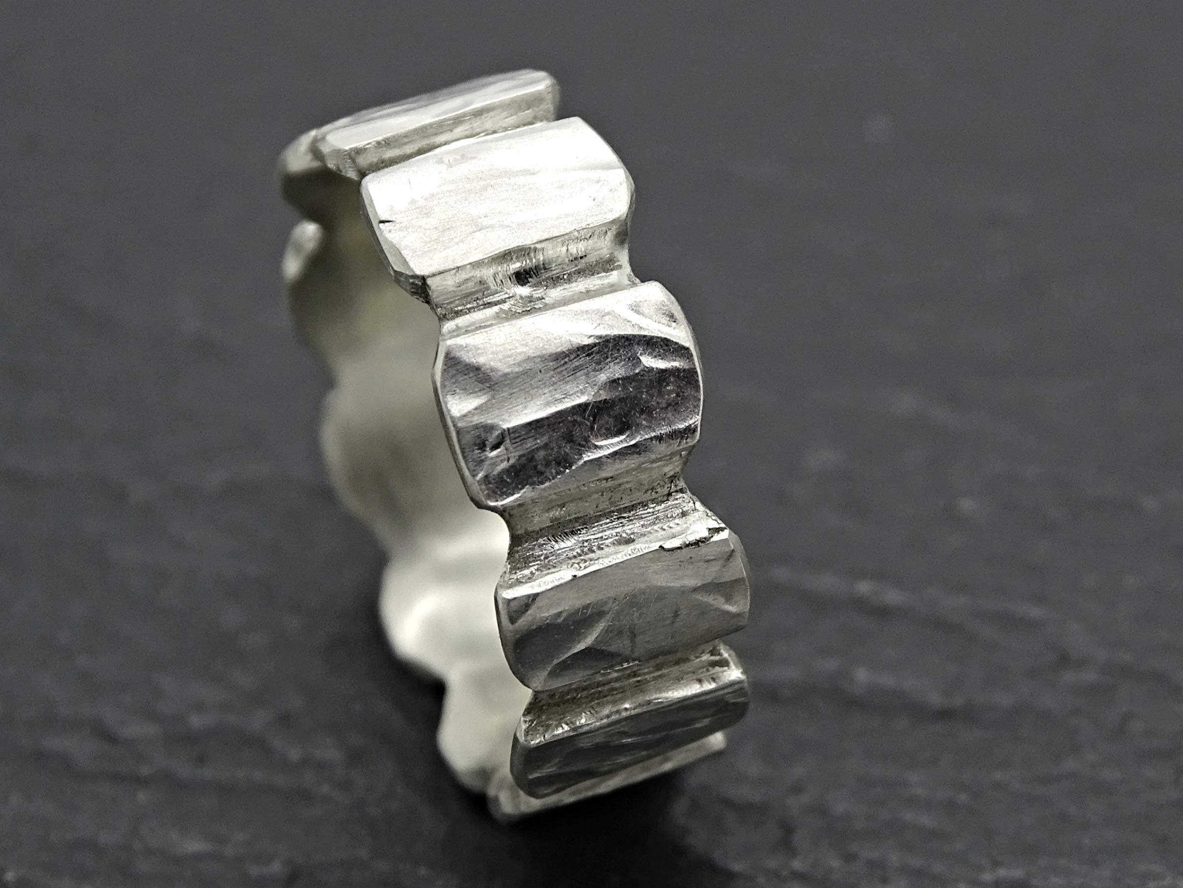 Rugged Silver Viking Wedding Band for Men - Handcrafted Carved Forged Ring, Durable Mens Silver Ring, Perfect Gift for Him - Ideal for Outdoor Adventures and Everyday Wear