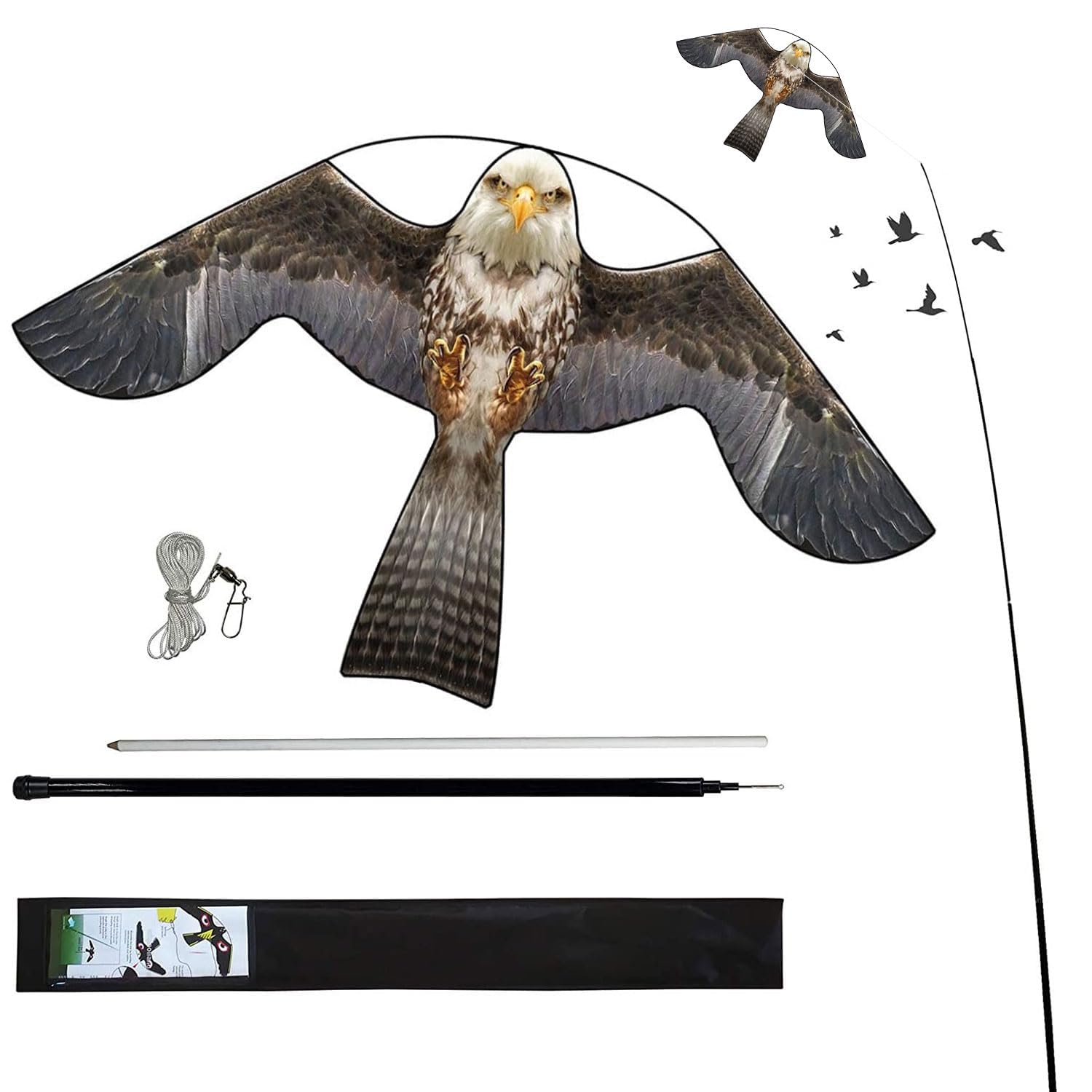 Bird Hawk Flying Kite with 4m Pole - Effective Crop Protector & Bird Scare for Gardens, Farms, and Fields | Durable Outdoor Pest Control Solution for Agriculture