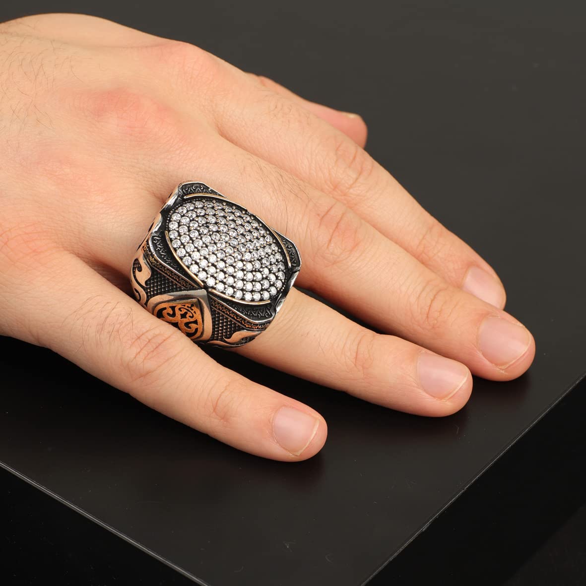Handcrafted Sterling Silver Men's Ring with White Sapphire Gemstone - Polished Finish & Gift Box Included - Perfect for Weddings, Engagements & Special Occasions