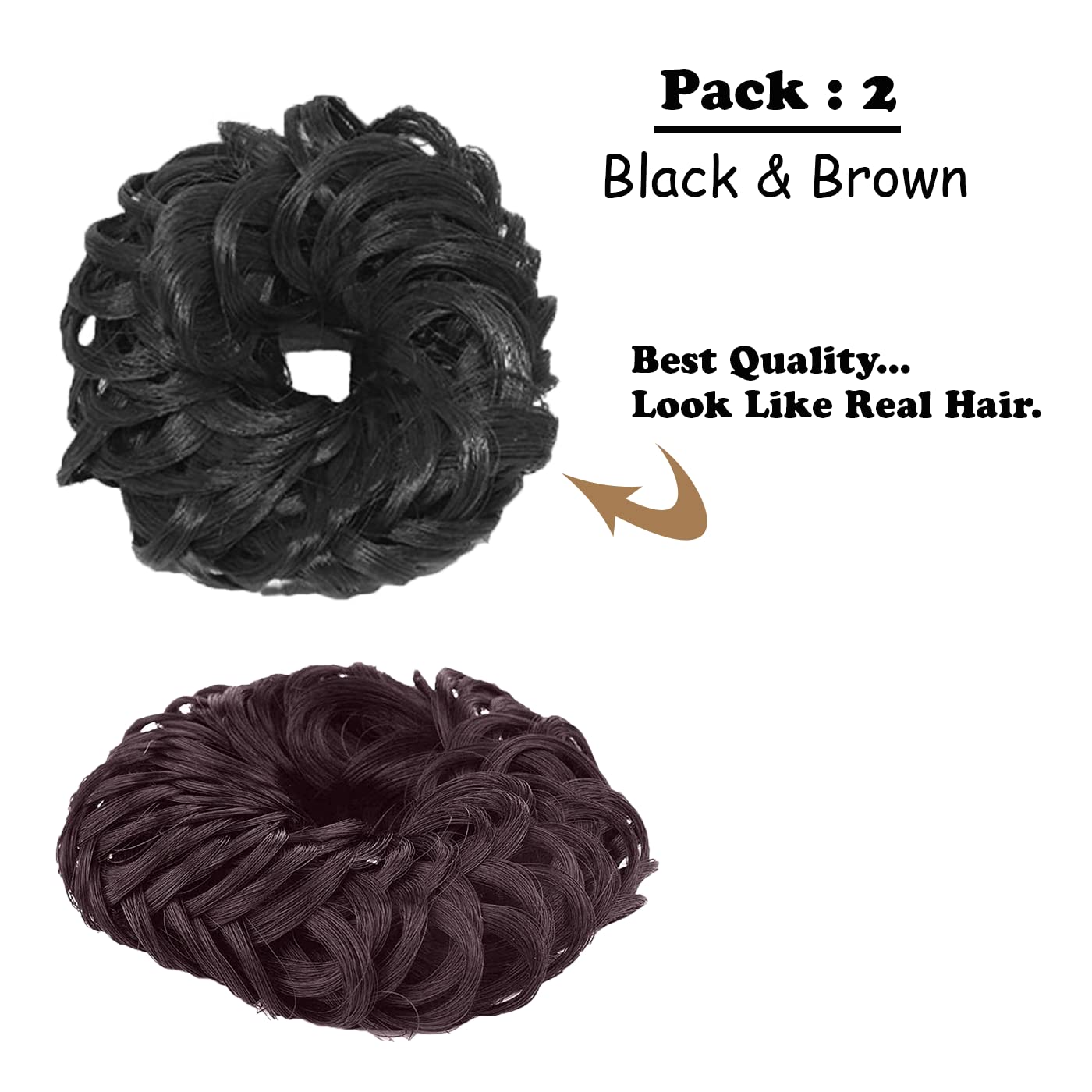 Flysales® 2-Pack Fancy Juda Bun Hair Bands for Women & Girls - Synthetic Hair Extensions for Instant Hairstyles (Black & Brown) - Perfect for Parties, Weddings & Everyday Styling