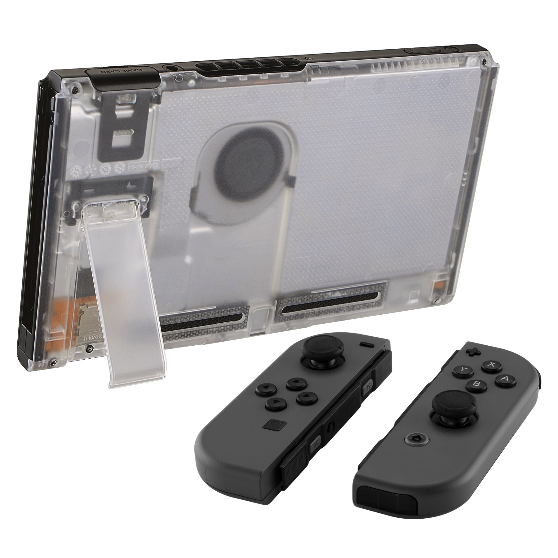 eXtremeRate Clear Transparent Replacement Back Cover with Kickstand for Nintendo Switch Console - Durable Gaming Accessory for Handheld Play & Tabletop Mode