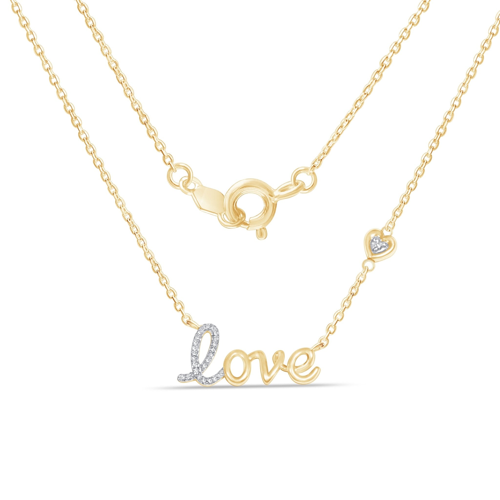 14k Yellow Gold Diamond Love Necklace for Women - Elegant Heart Pendant Jewelry Gift for Anniversary, Valentine's Day & Special Occasions