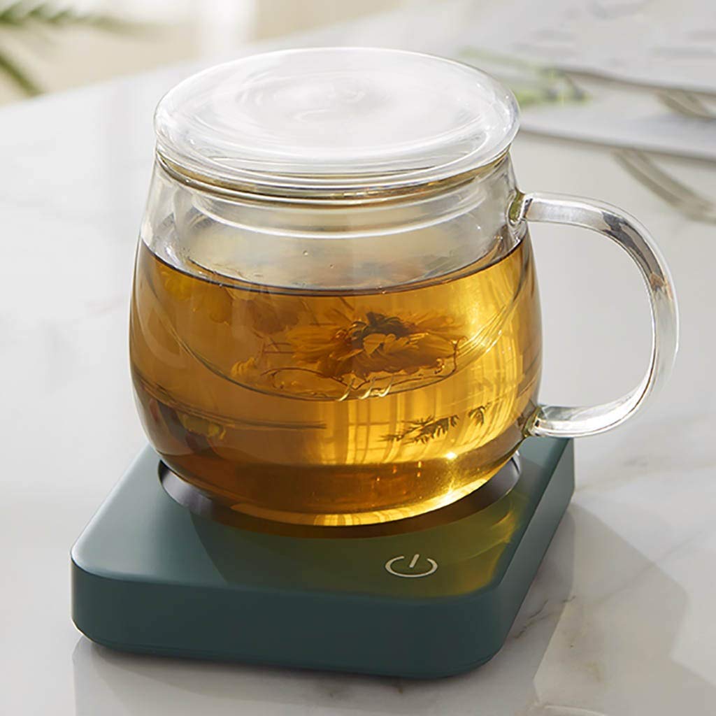 Thermostatic Tea Cup Warmer with Adjustable Temperature - 20W Electric Teapot Coaster for Tea, Coffee & Mugs - 3 Heat Settings up to 70°C - Perfect for Office, Home & Tea Parties (Green with Cup)
