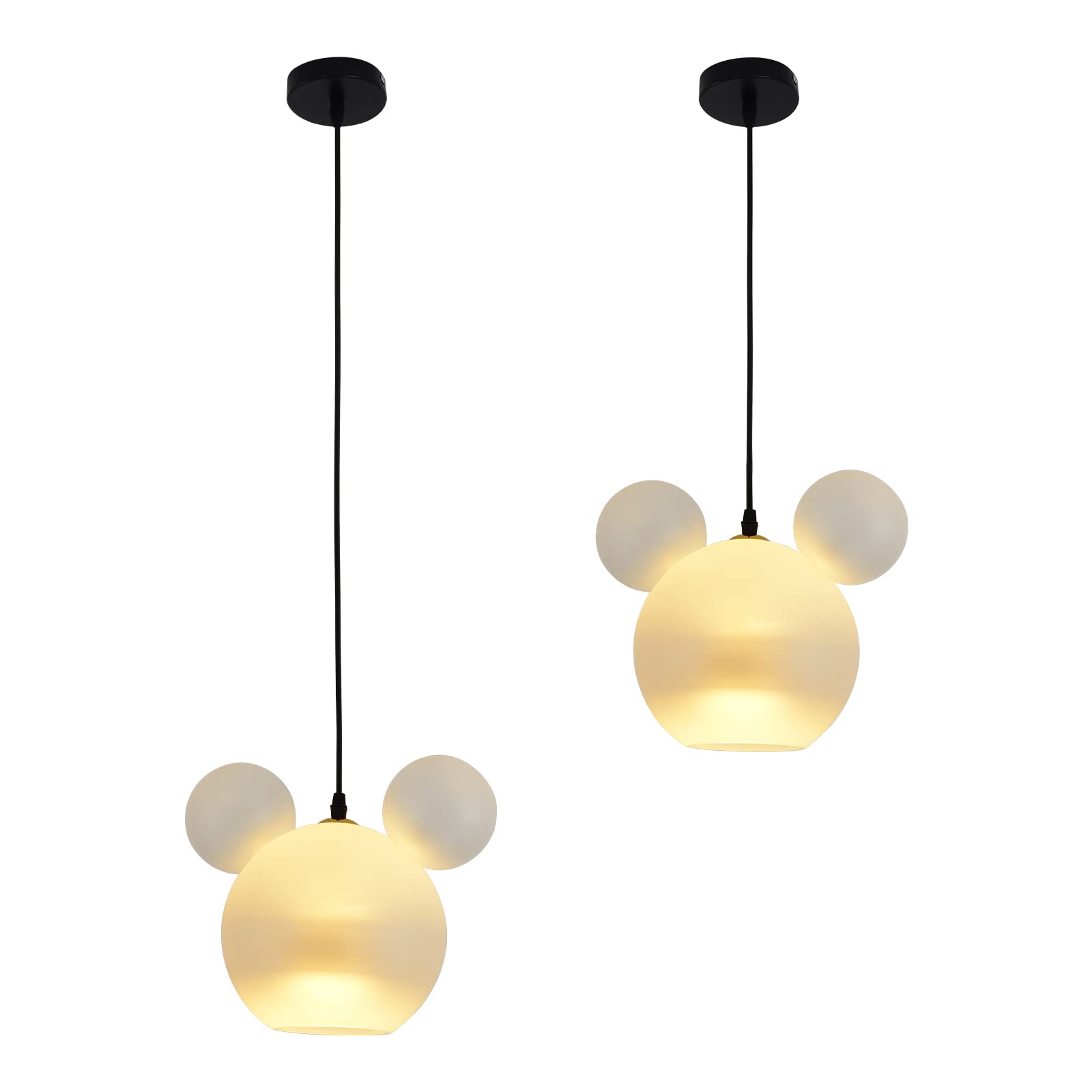 Cute Cartoon Mouse Pendant Light - Adjustable Height Frosted Glass Chandelier for Kids Bedroom, Nursery, Cafe & Dining Room - Creative Ceiling Lamp for Home Decor, Restaurant Lighting & Interior Design - White (001) - Perfect for Children's Rooms, Themed Cafes and Cozy Dining Areas
