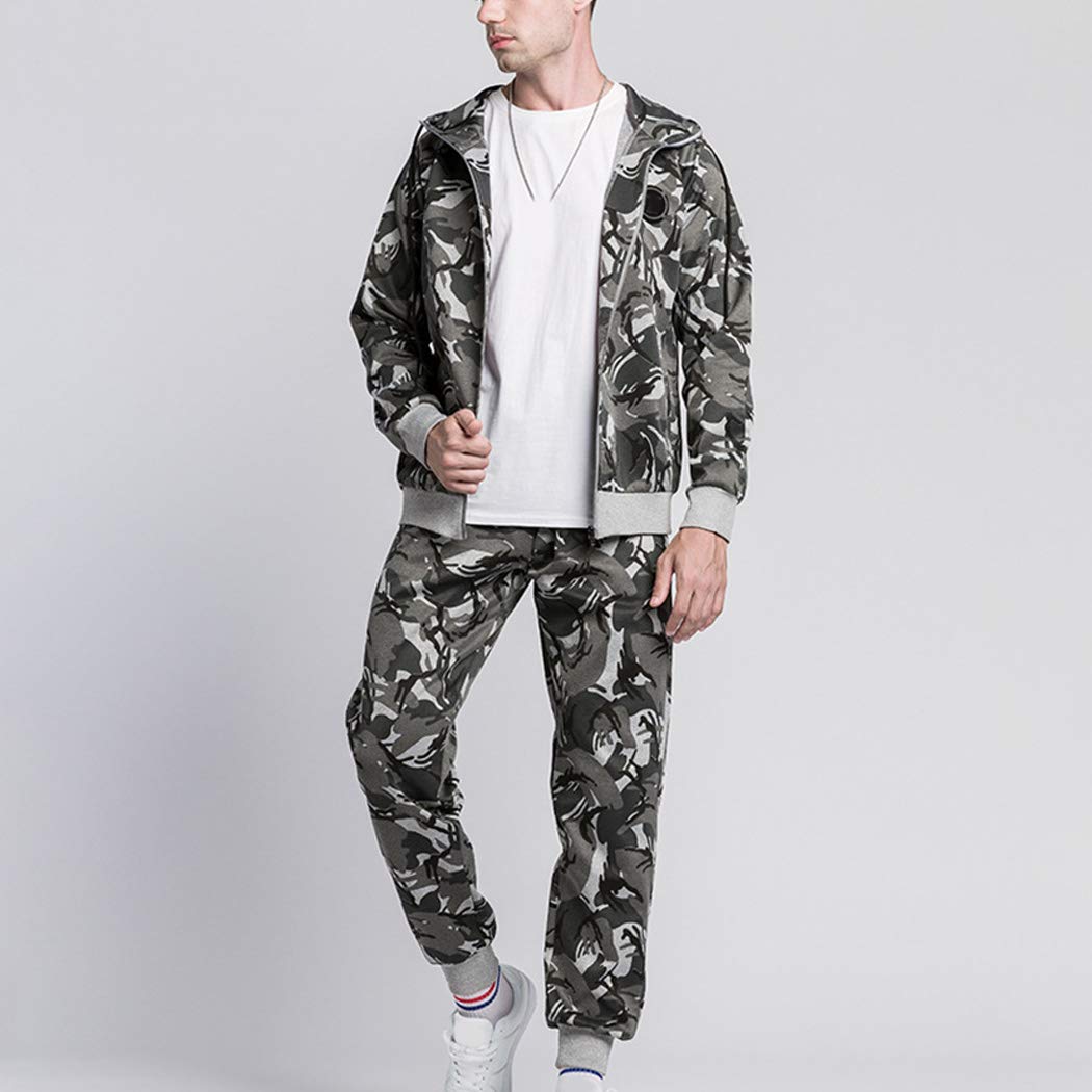 Men's Casual Tracksuit 2-Piece Set - Long Sleeve Hooded Running Jogging Athletic Sportswear for Gym, Workout & Outdoor Activities