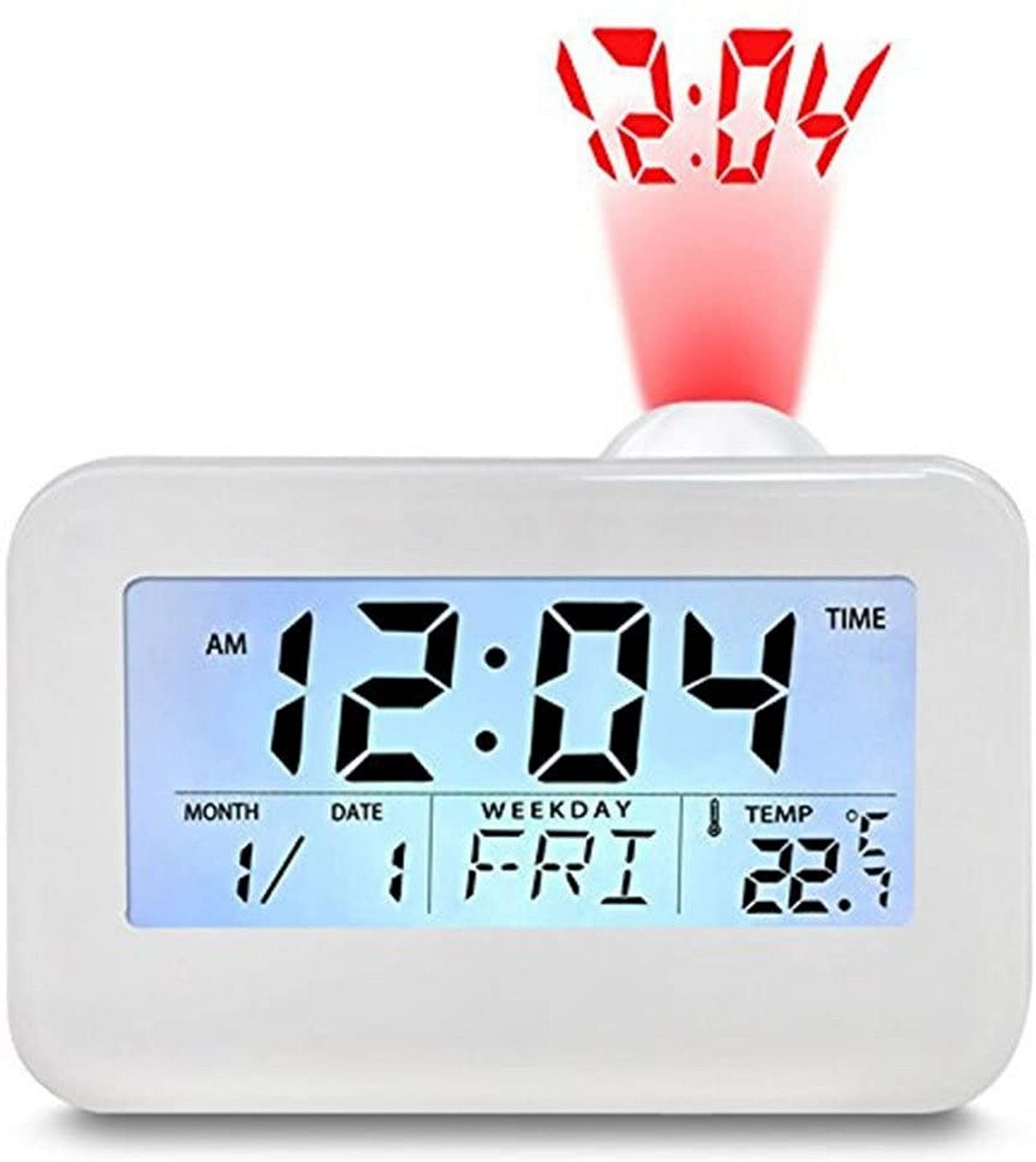 FDGSD Smart Digital Alarm Clock with LED Display, Voice Talking, Projection & Snooze - White Cube Bedside Clock for Students & Adults | Perfect for Bedrooms, Dorms & Nightstands