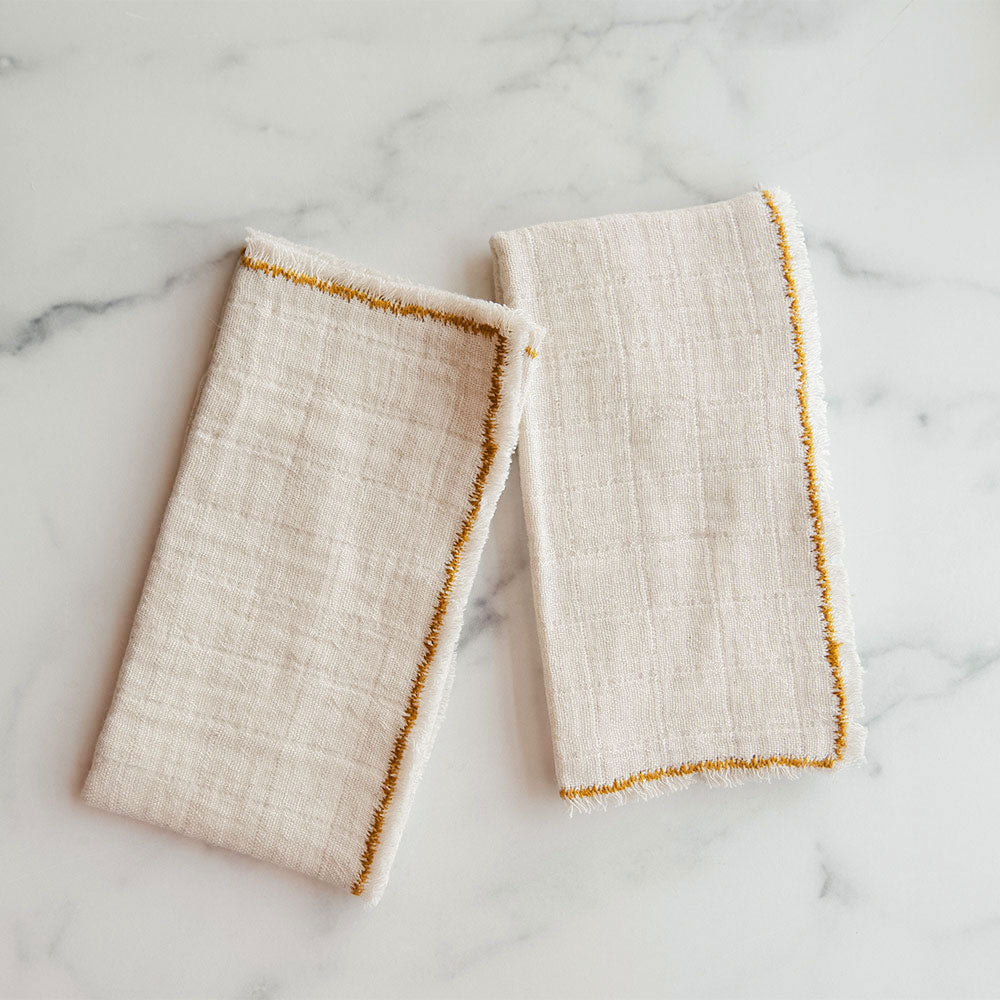 Premium 12-Pack Ochre Stitch Cotton Napkins - Elegant Dinner Table Linens for Formal Dining, Holiday Parties & Wedding Decor