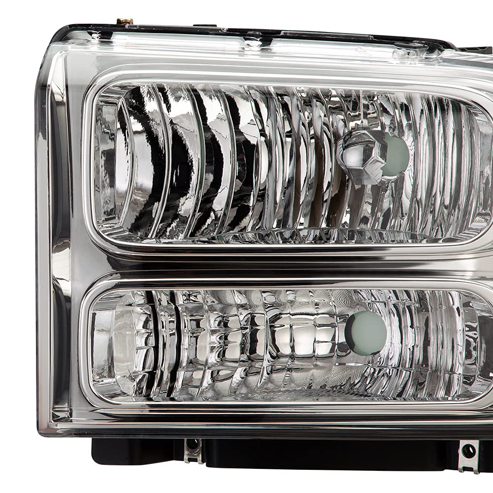 GRAND ORANGE Headlights for 2005-2007 Ford F250 F350 Super Duty - Clear Lens Chrome Housing for Off-Road & Night Driving