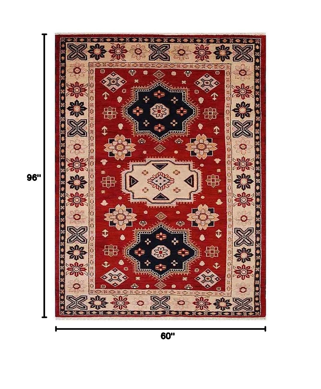 Handmade Wool & Silk Oriental Area Rug 5'x8' - Eco-Friendly Traditional Red & Cream Rectangle Rug for Living Room, Bedroom, Dining Room (AF0104)