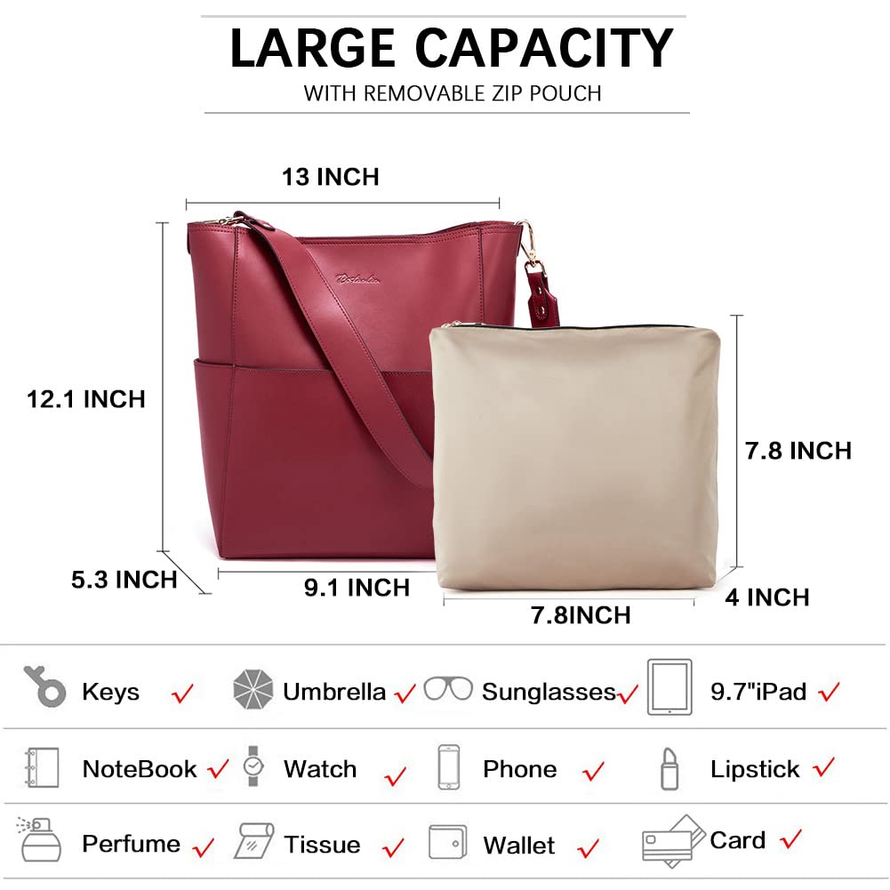 BOSTANTEN Women's Genuine Leather Designer Handbag - Stylish Tote Purse & Shoulder Bucket Bag for Work, Travel & Everyday Use