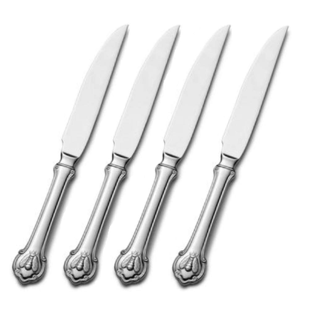 Premium Stainless Steel Steak Knives Set of 4 - Wallace Napoleon Bee Design - Sharp Silver Steak Knives for Steakhouse Dining, BBQ Parties & Fine Cutlery Collection
