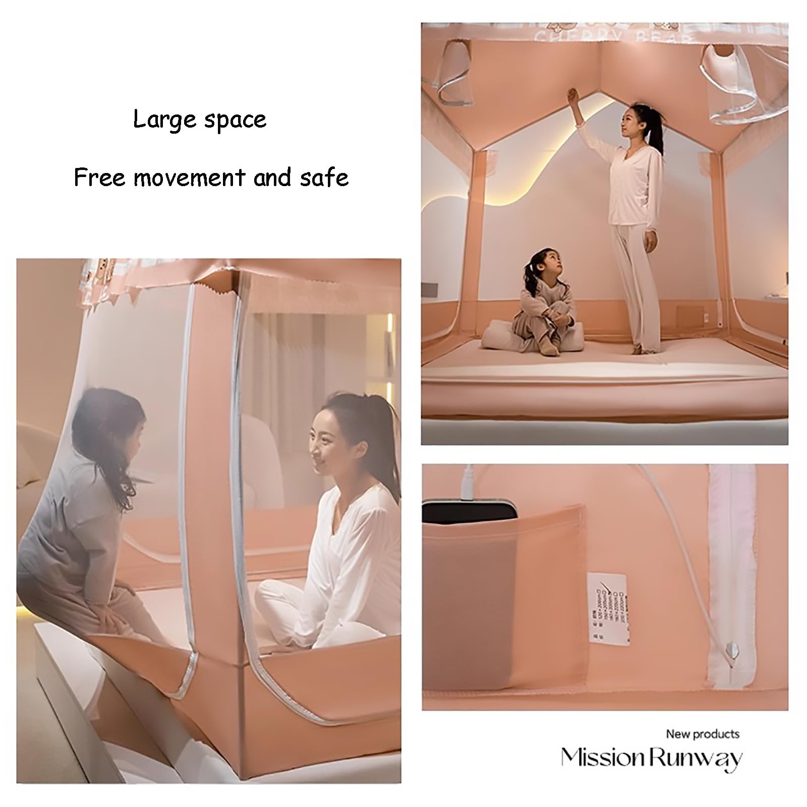 Leodrun Mosquito Net Bed Canopy - Portable Castle Tent for Double Bed, Collapsible Play Tent with Pink Curtains (200x220x180cm) - Indoor Sleeping Protection for Adults & Kids - Perfect for Bedrooms, Camping & Nursery Decor