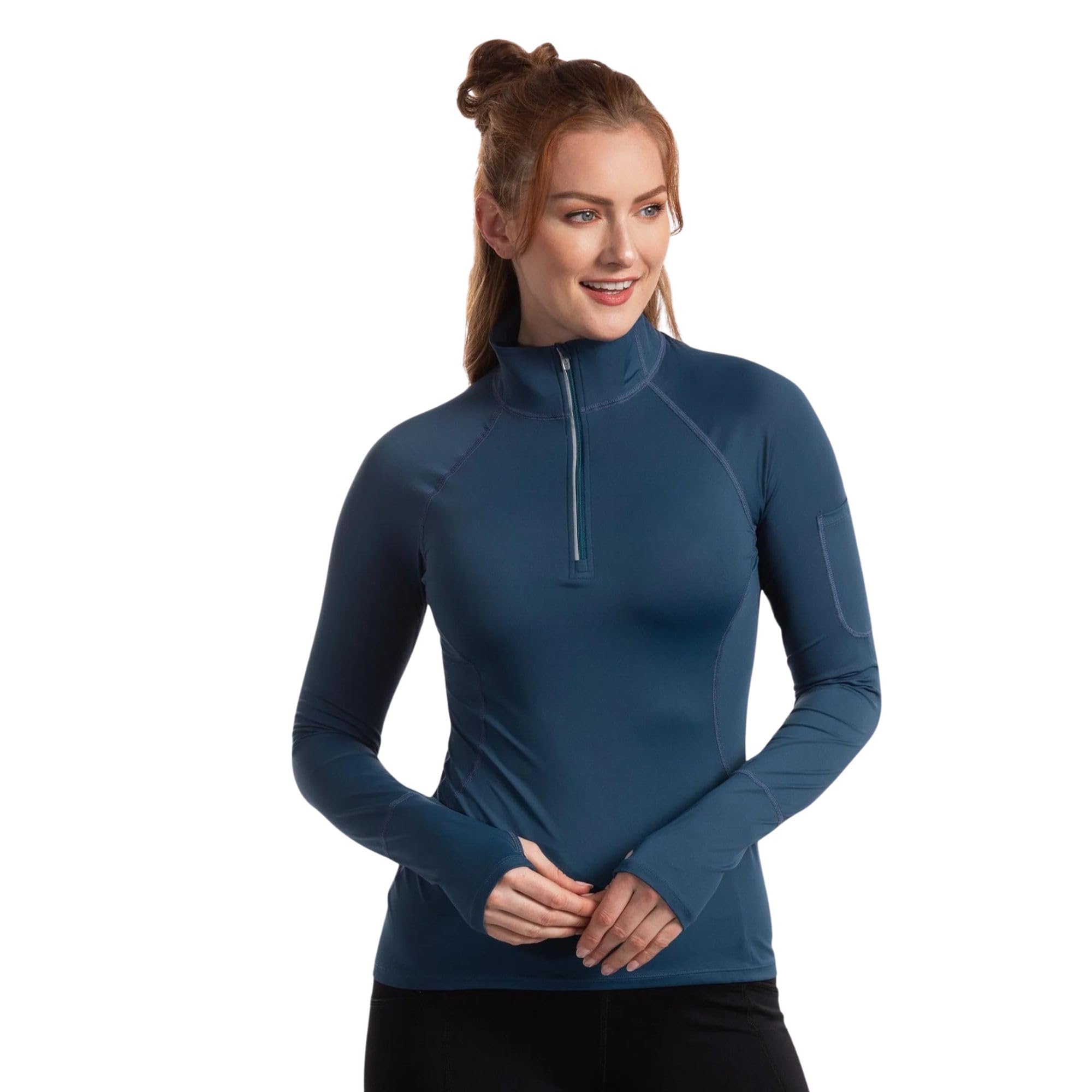 Women's UPF 50+ Sun Protection Active Mock Zip Top - Lightweight Quick-Dry Workout Shirt for Running, Yoga & Outdoor Activities