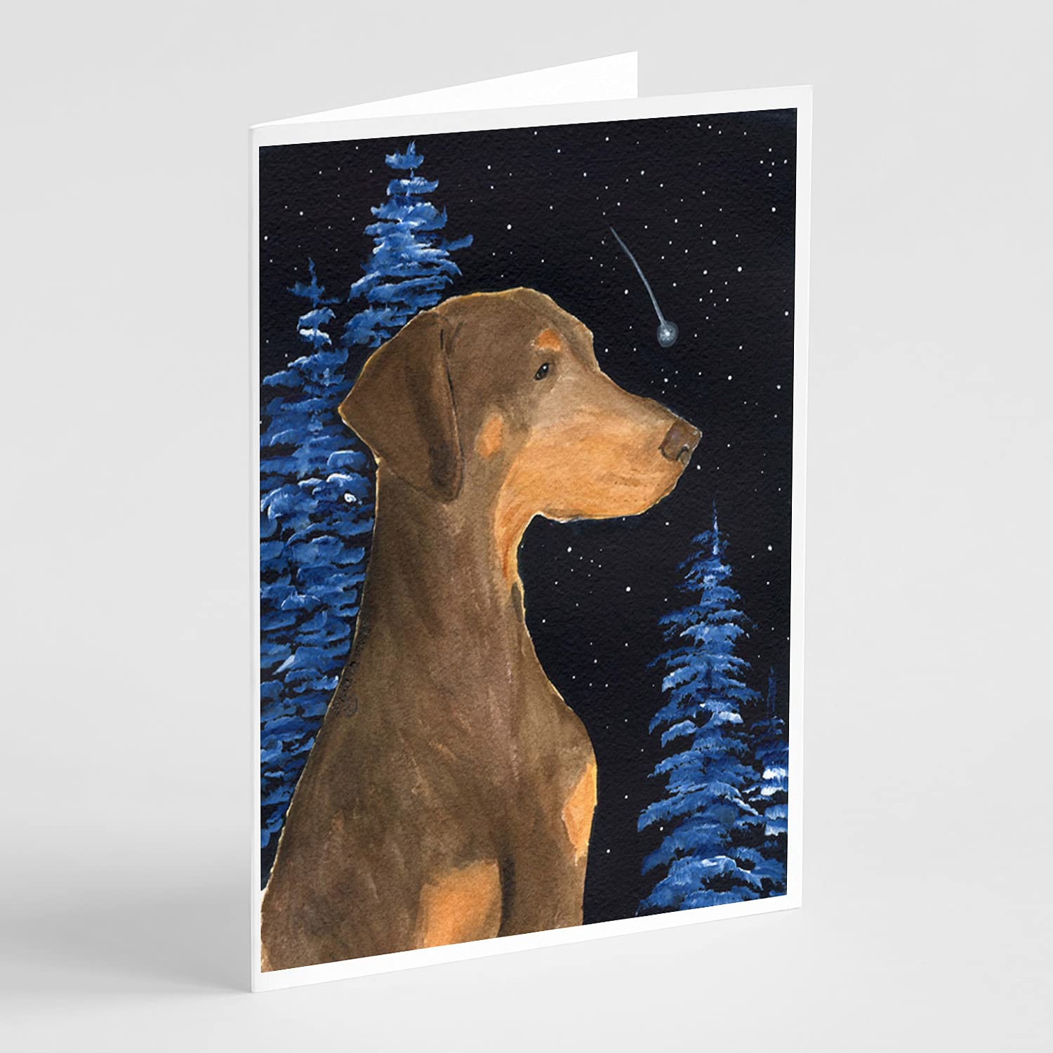 Starry Night Doberman Blank Greeting Cards & Envelopes - Pack of 8 A7 Size (5x7) Whimsical Note Cards for Birthday, Thank You & Special Occasions | Caroline's Treasures SS8462GCA7P