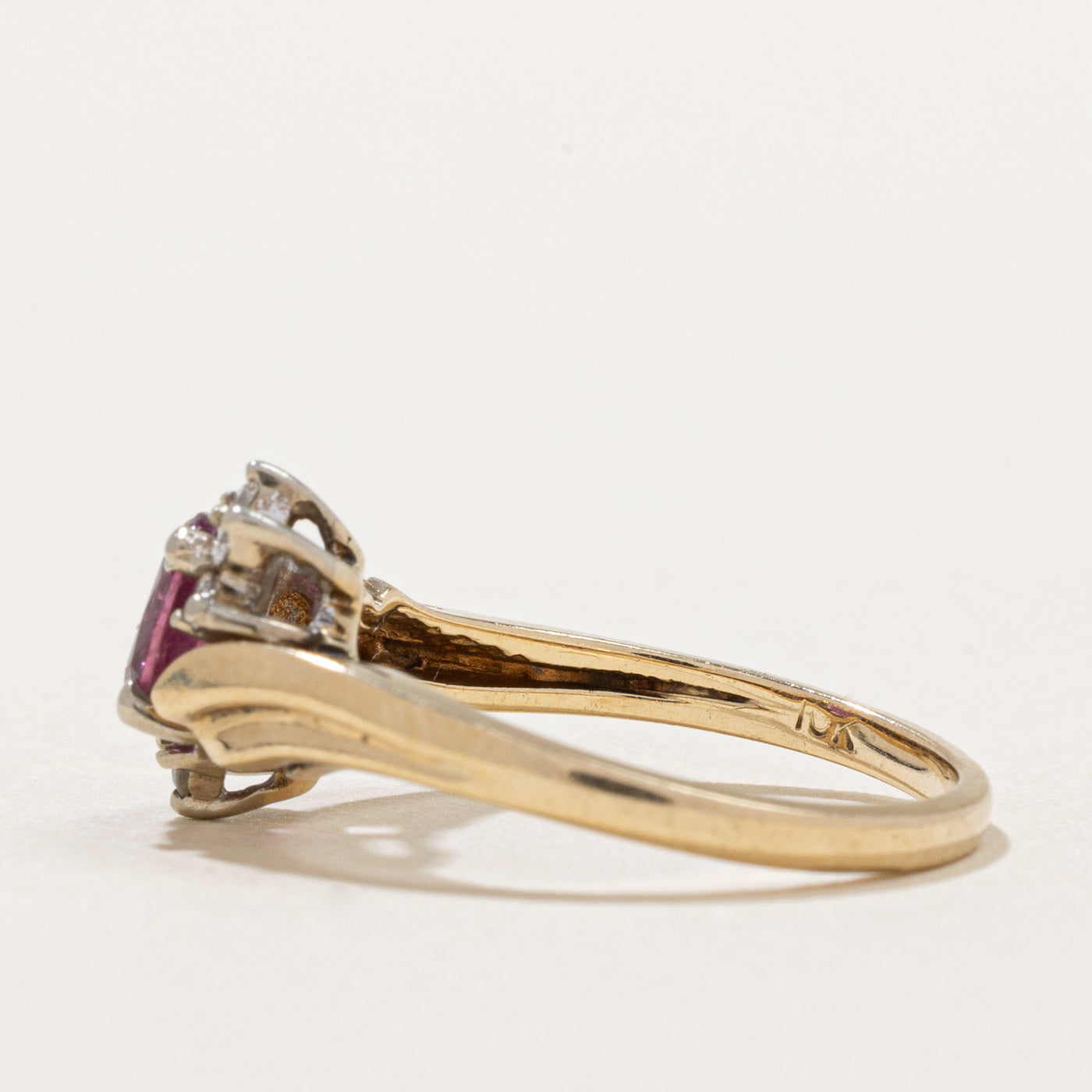 Exquisite Ruby & Diamond Bypass Ring - 0.40ct Ruby & 0.07ctw Diamonds - Size 5 - Perfect for Anniversary Gifts & Romantic Occasions