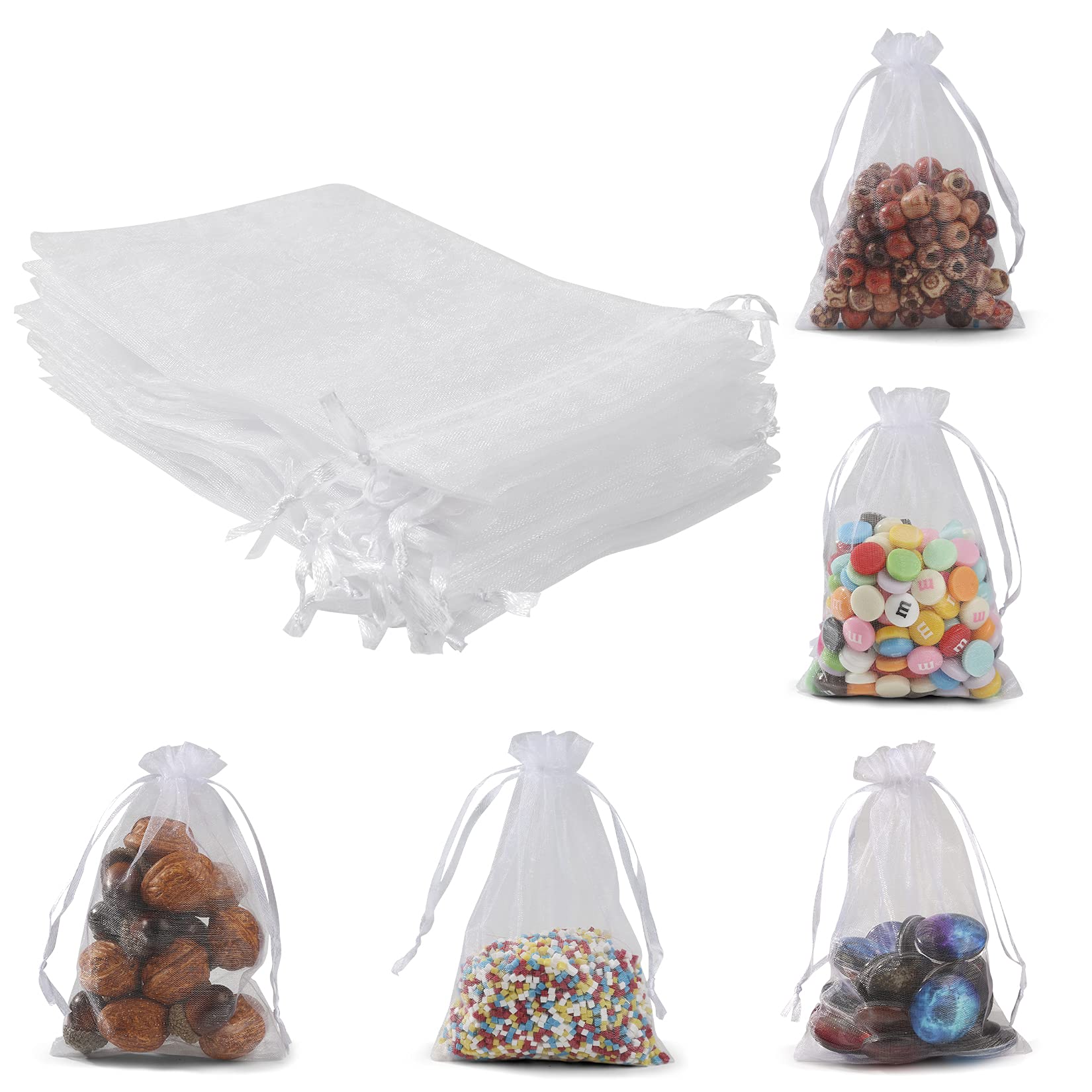 50 Pack 4x6 Inch White Organza Gift Bags with Drawstring - Sheer Mesh Favor Bags for Wedding, Party, Christmas Favors & Jewelry Packaging - Perfect for Bridal Showers, Baby Showers & Holiday Gifts