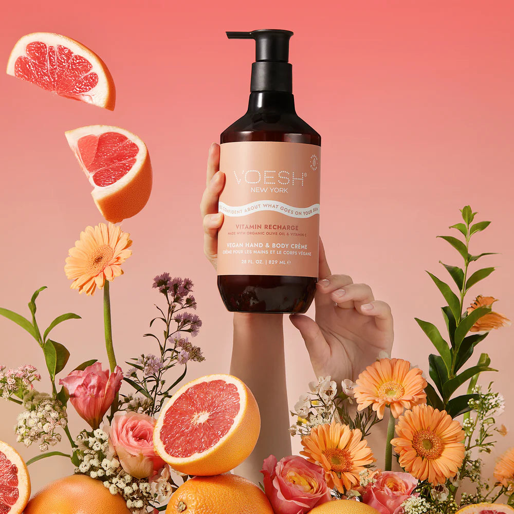 VOESH Vitamin Recharge Hand & Body Cream Pump - 16oz Moisturizing Lotion for Dry Skin - Perfect for Home, Office & Travel Use