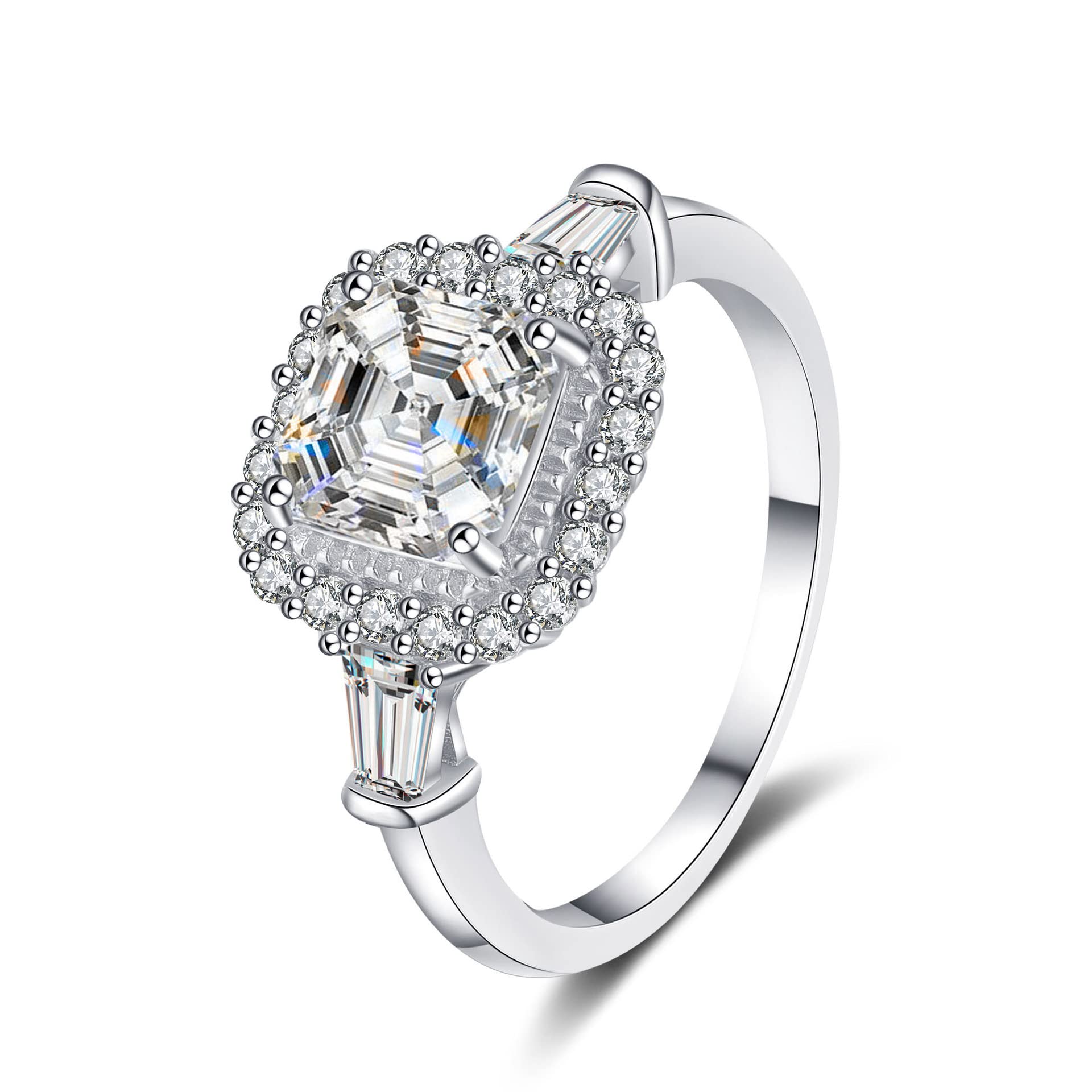 2 Carat D Color VVS1 Asscher Cut Moissanite Diamond Ring for Women - S925 Sterling Silver 18K Gold Plated Engagement Ring - Wedding, Valentine's Day, Birthday Gift with Certificate - Perfect for Proposals, Anniversaries & Special Occasions