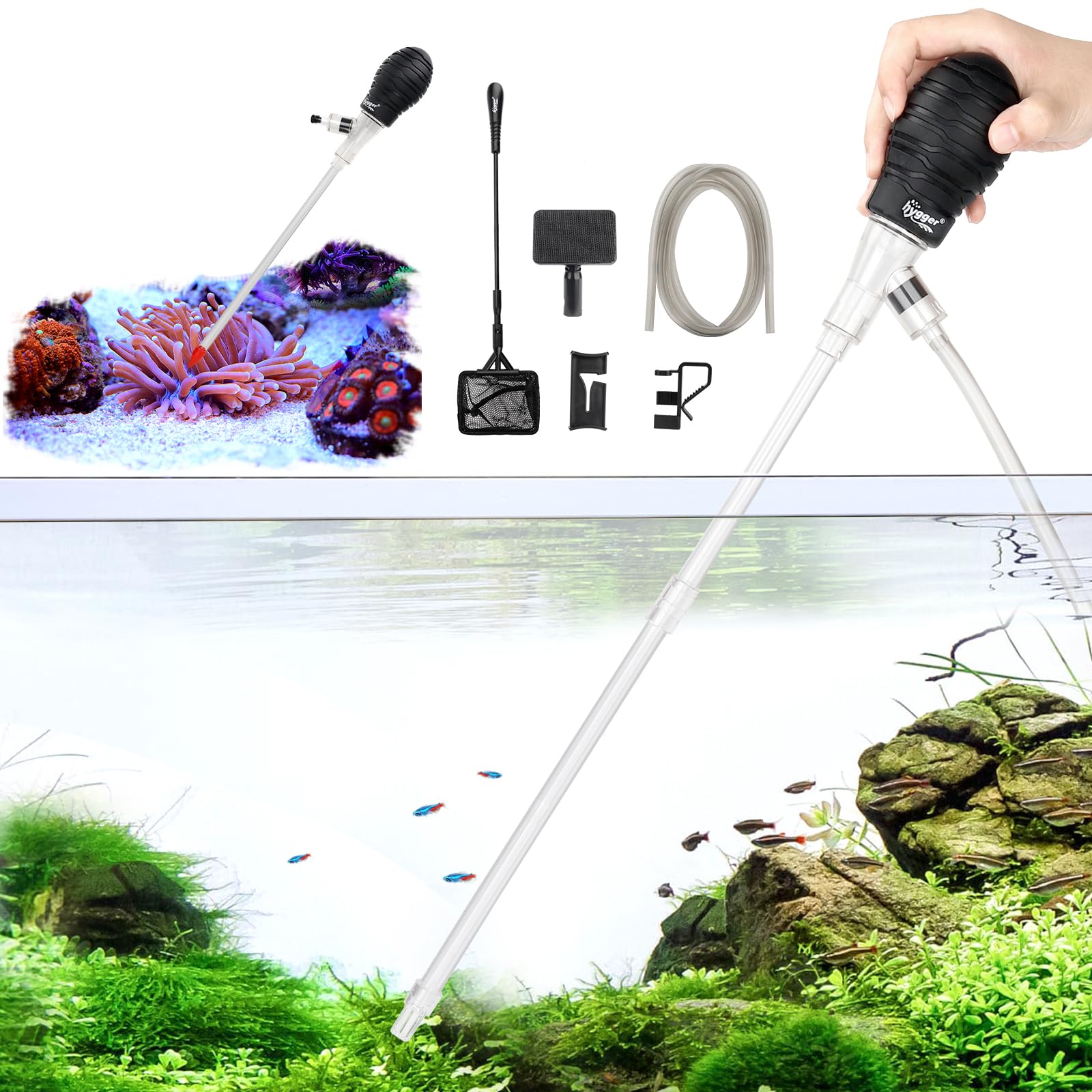Hygger Aquarium Siphon Cleaner Kit - Gravel Vacuum & Water Changer for Small Fish Tanks - Perfect for Tank Maintenance