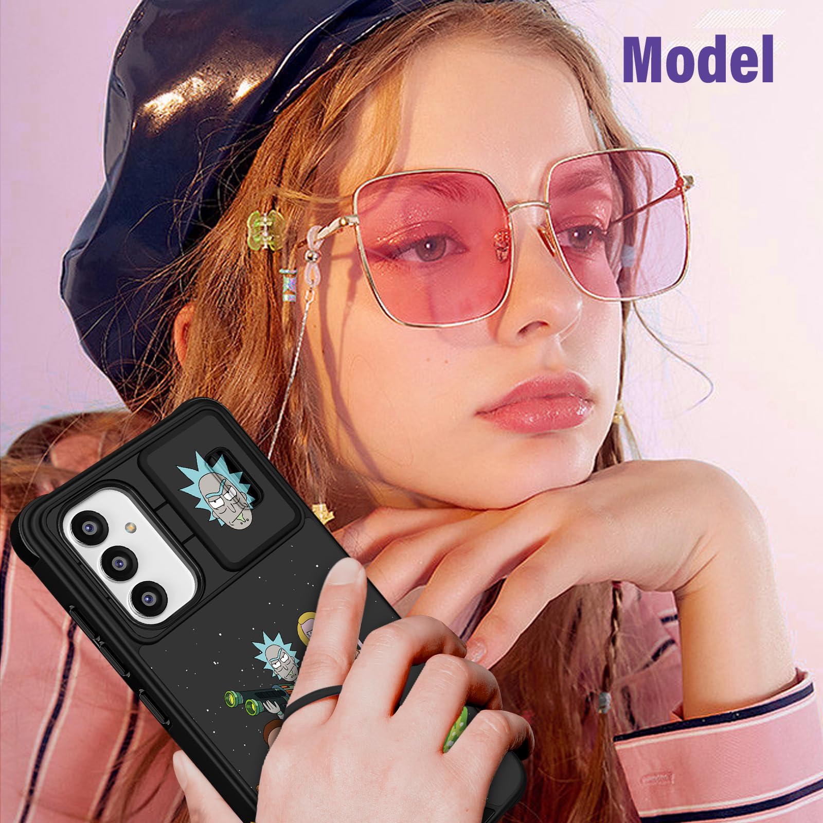 Samsung Galaxy A54 5G Case with Camera Cover & Ring Holder - Cute Cartoon Shockproof Hard Phone Case for Women, Girly Funny Protective Cover for Samsung A54 6.4
