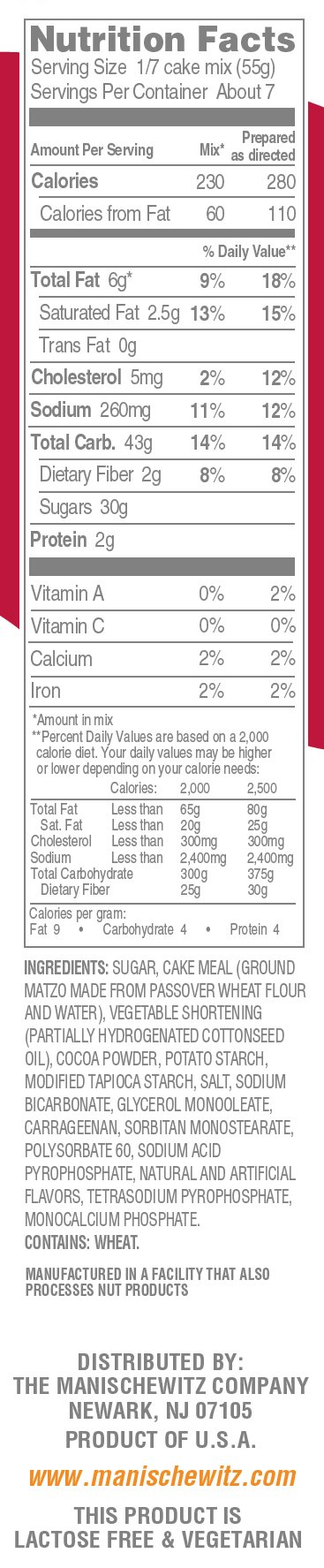 Manischewitz Extra Moist Chocolate Cake Mix - Kosher for Passover, 14 oz - Perfect for Holiday Baking & Family Gatherings