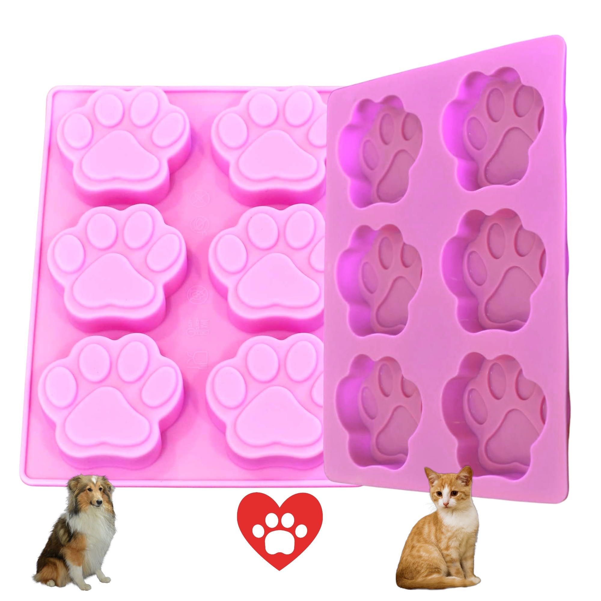 2 Pack Reusable Silicone Dog Treat Molds - Paw Shaped Baking Molds for Homemade Dog Cookies, Microwave & Freezer Safe, Easy Clean (Perfect for DIY Dog Treats, Birthday Parties & Dog Training Rewards)