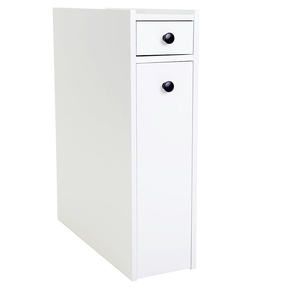 Slim Pull-Out Bathroom Storage Cabinet - White | Space-Saving Organizer for Towels, Toiletries & Cleaning Supplies | Perfect for Small Bathrooms, Laundry Rooms & Kitchens