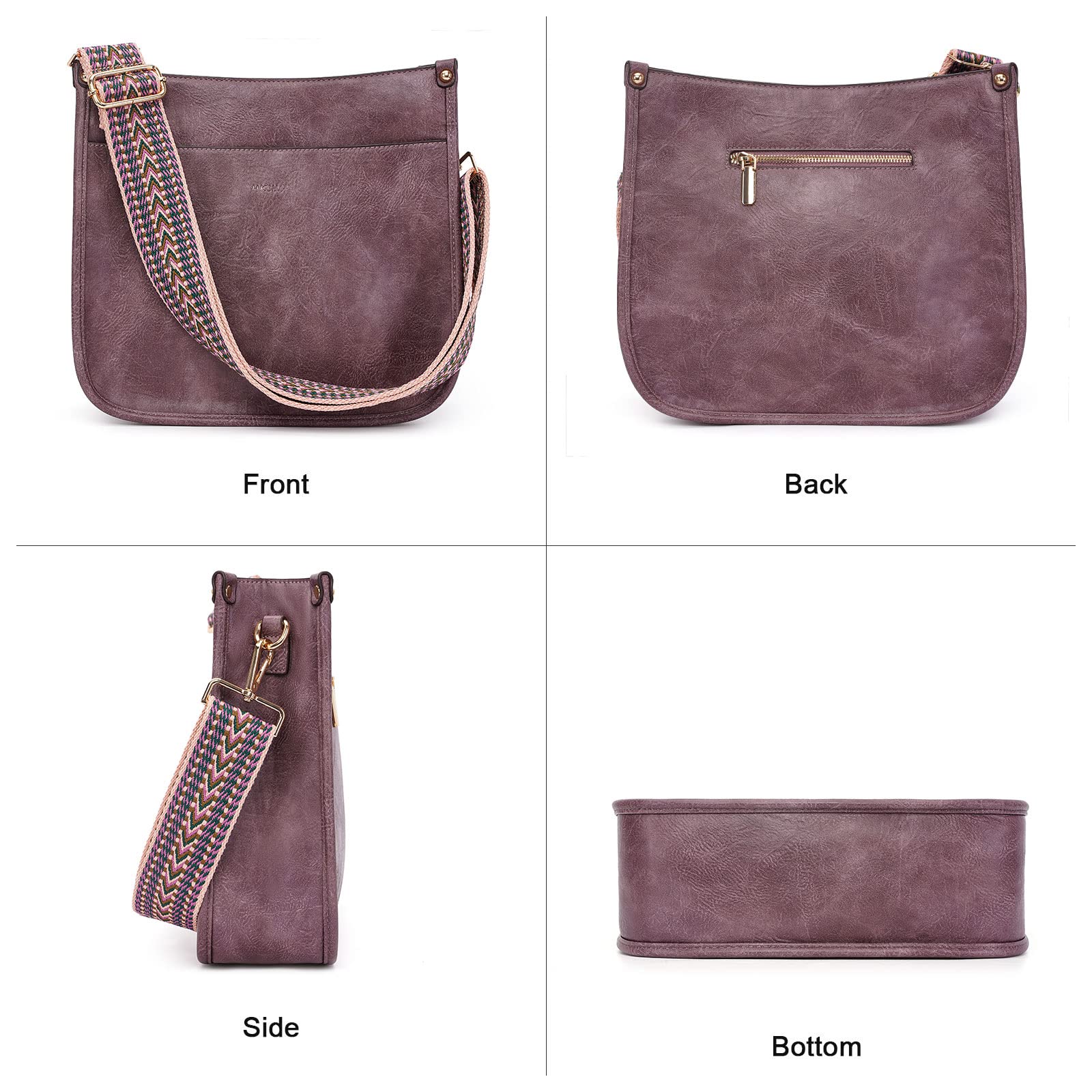 HKCLUF Women's Leather Crossbody Bag & Wallet Set - 2PCS Adjustable Shoulder Bag with Guitar Strap | Fashion Hobo Purse for Daily Use, Travel & Shopping